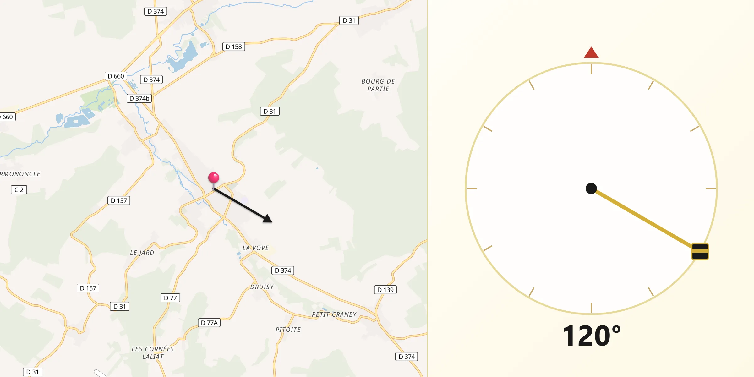 Direction vers la Qibla depuis Aix-en-Othe