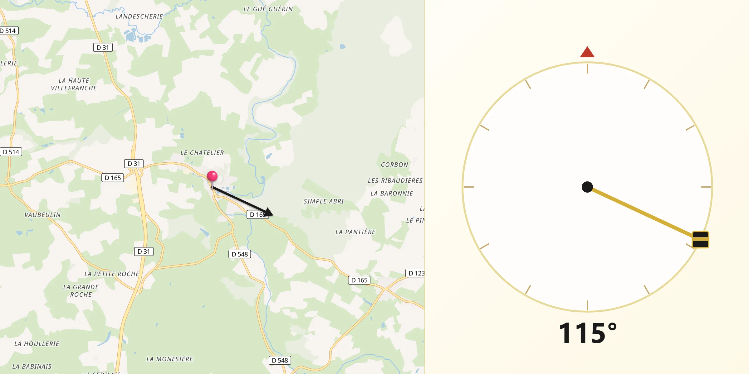 Direction vers la Qibla depuis Chailland