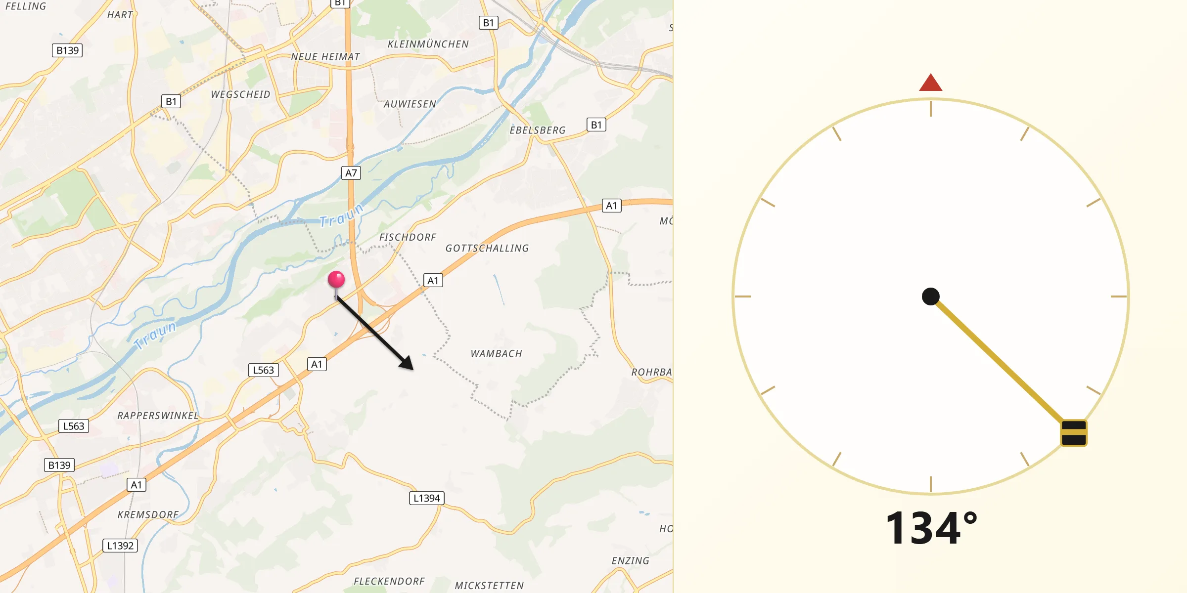 Qibla-Richtung von Freindorf