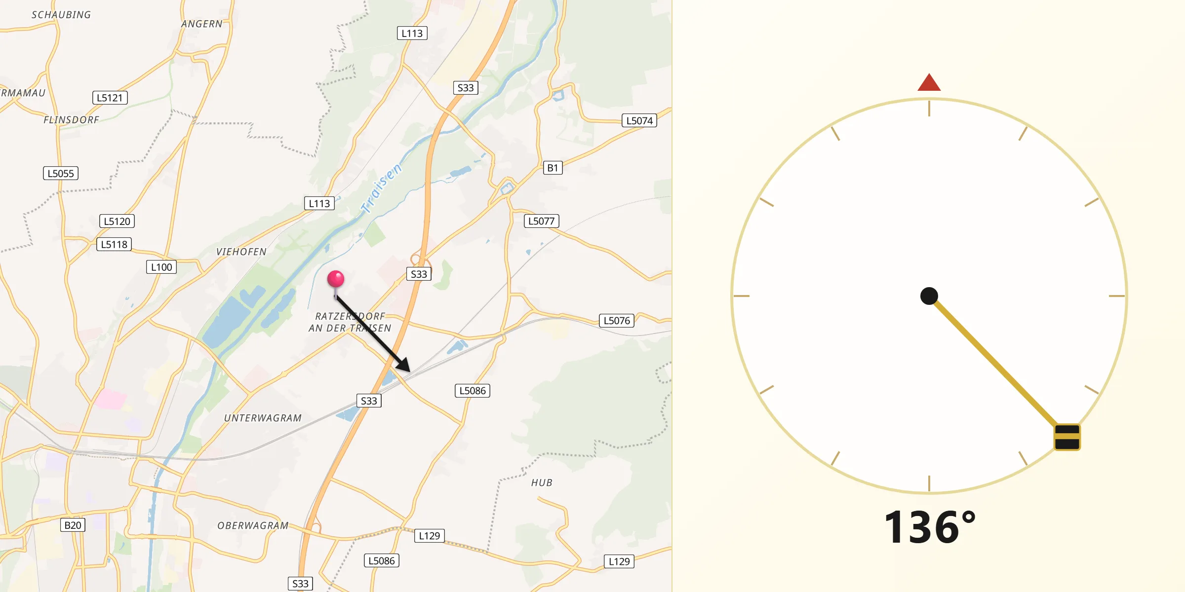 Qibla-Richtung von Ratzersdorf an der Traisen
