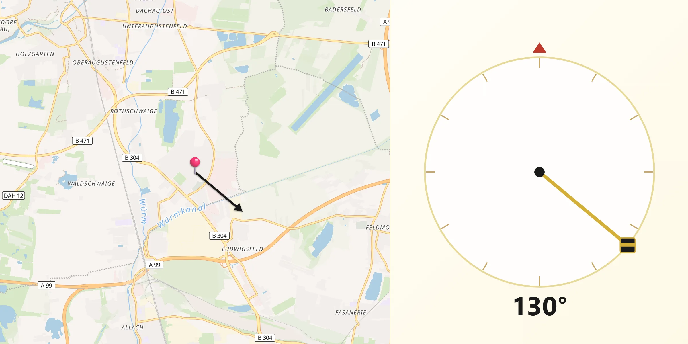 Qibla-Richtung von Karlsfeld