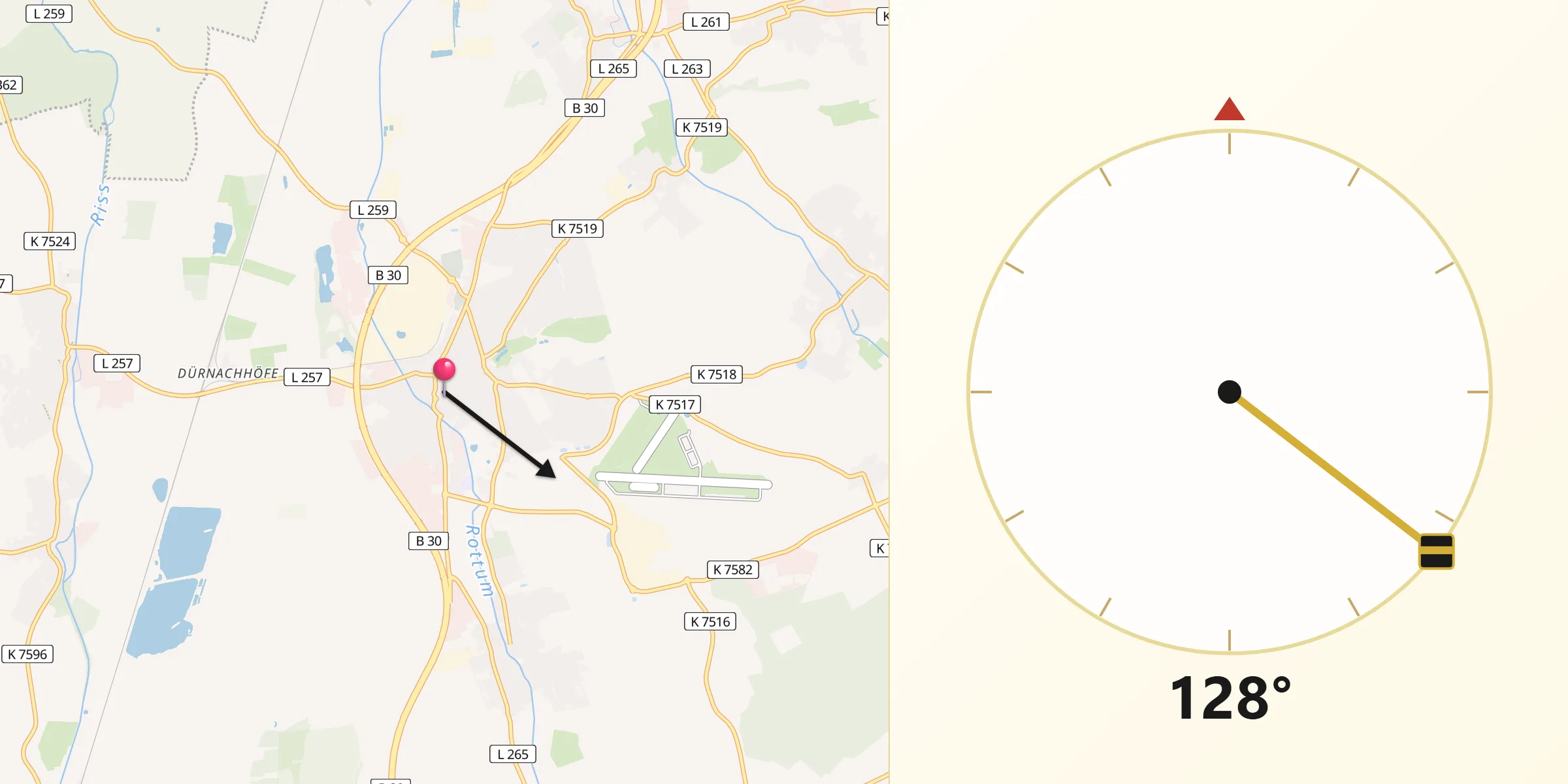 Qibla-Richtung von Laupheim