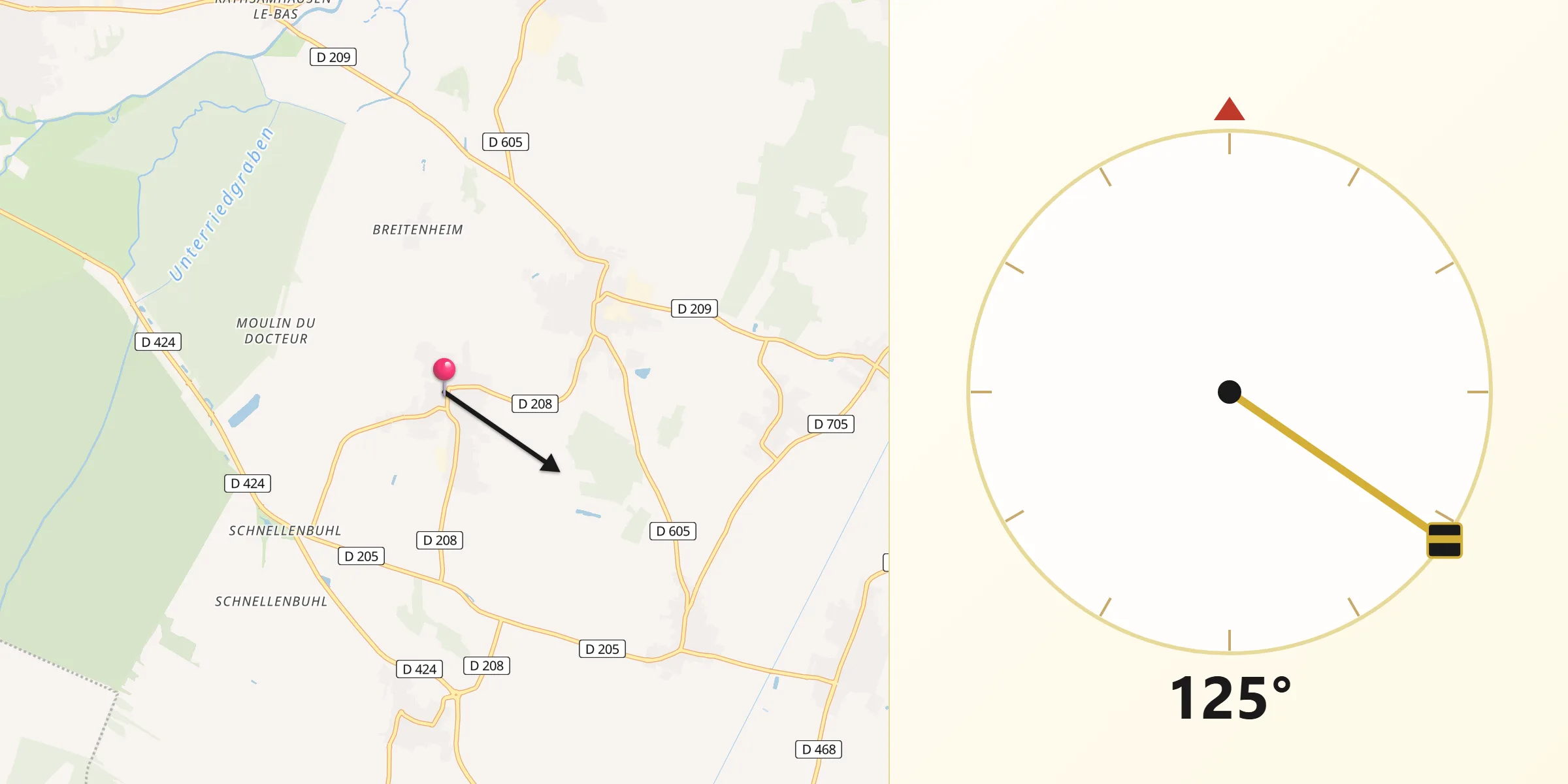 Direction vers la Qibla depuis Mussig