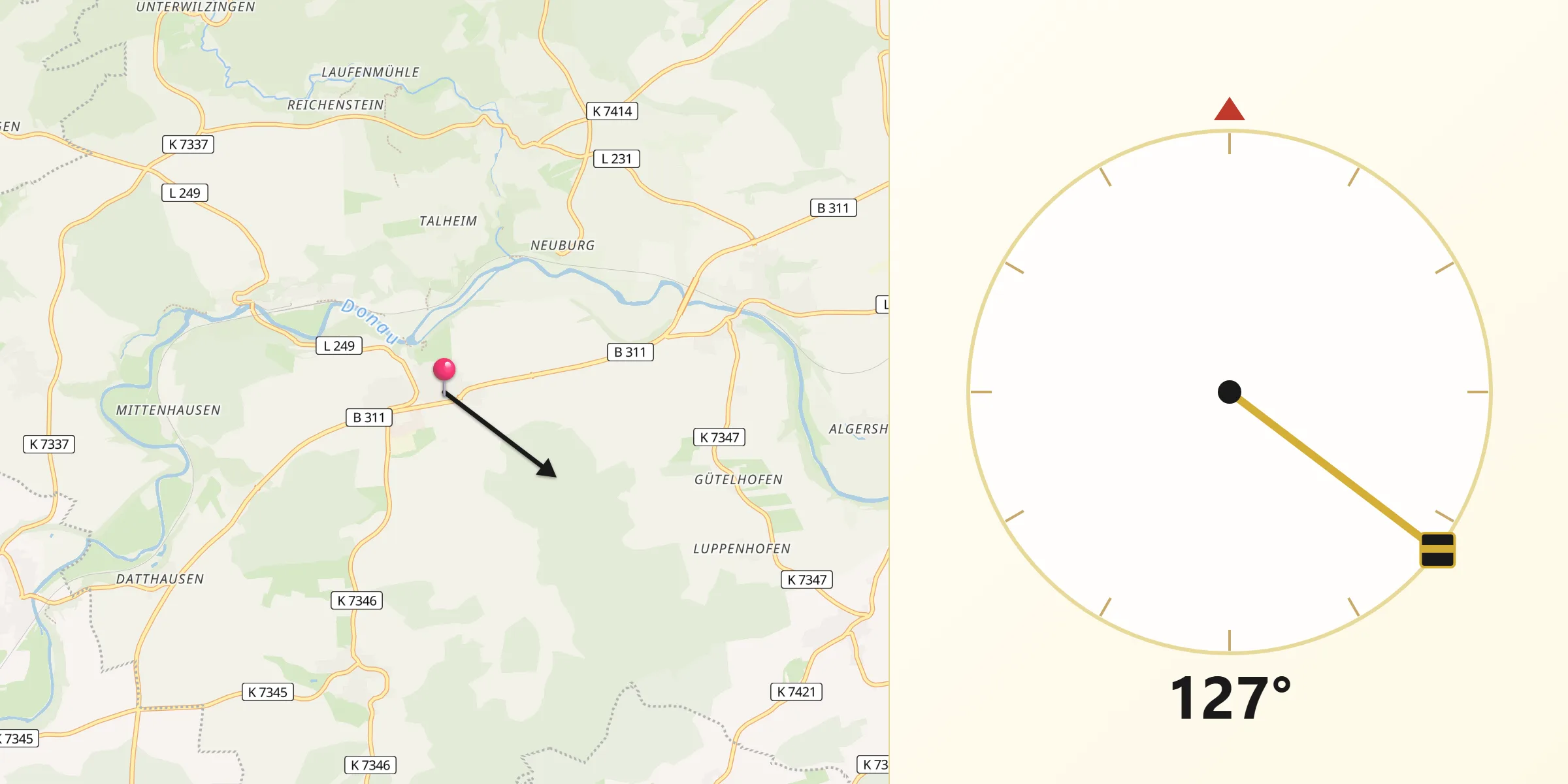 Qibla-Richtung von Obermarchtal