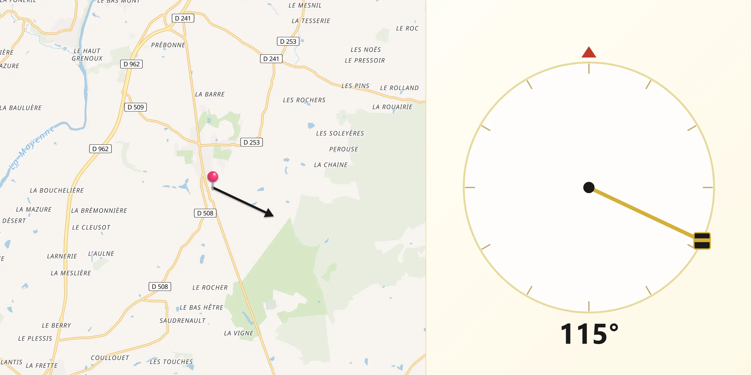 Direction vers la Qibla depuis Commer