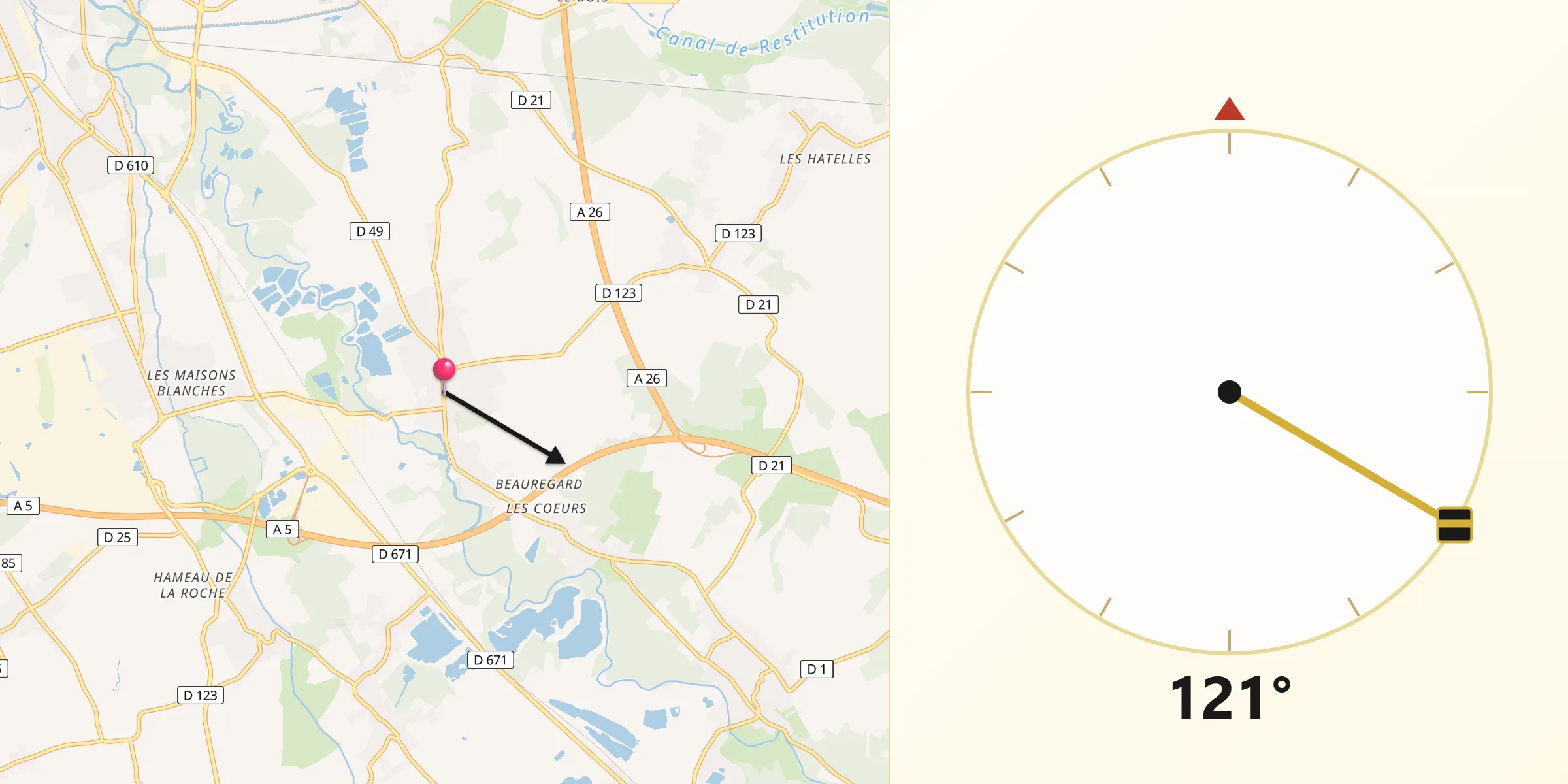 Direction vers la Qibla depuis Verrières