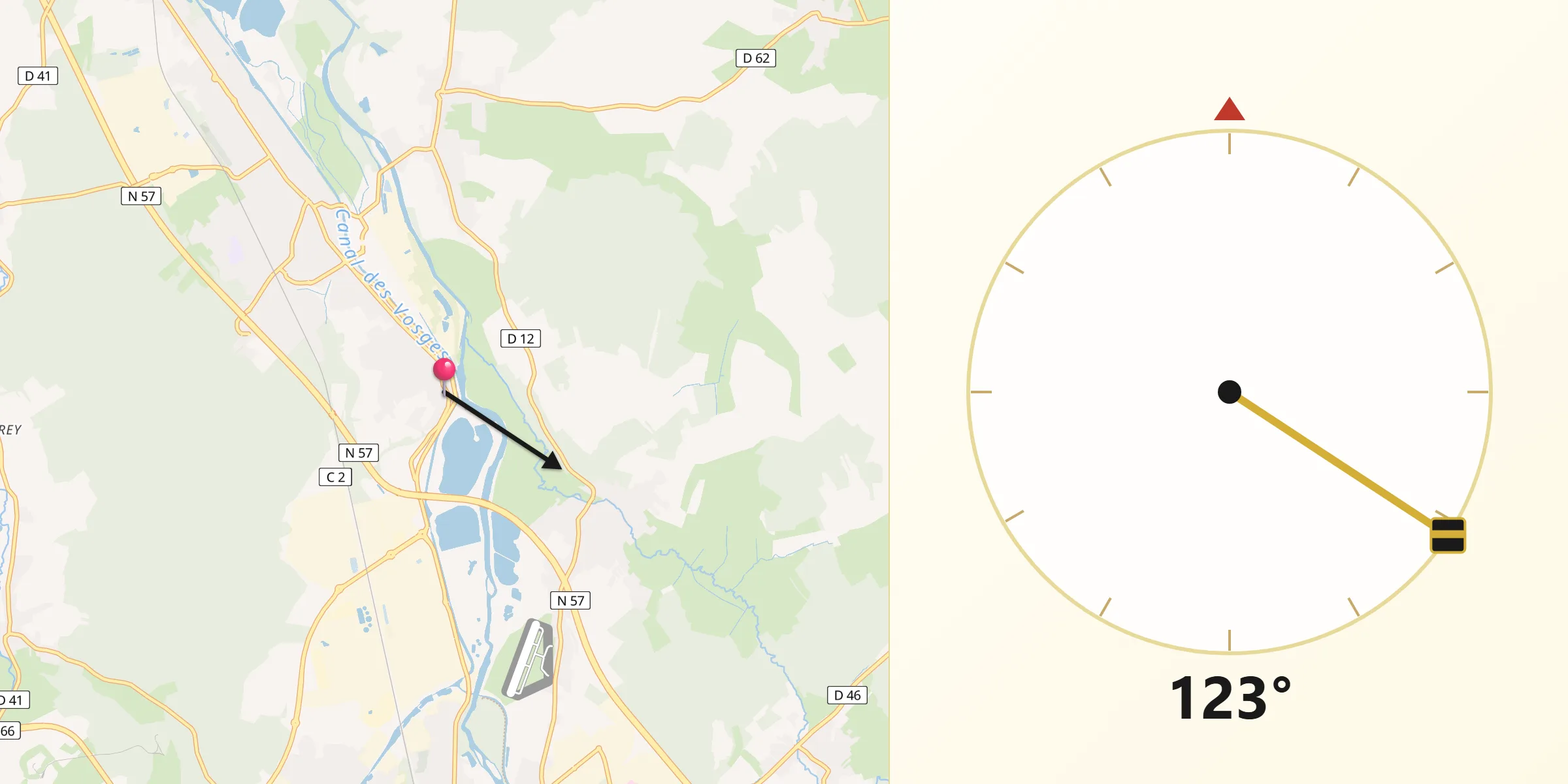 Direction vers la Qibla depuis Chavelot