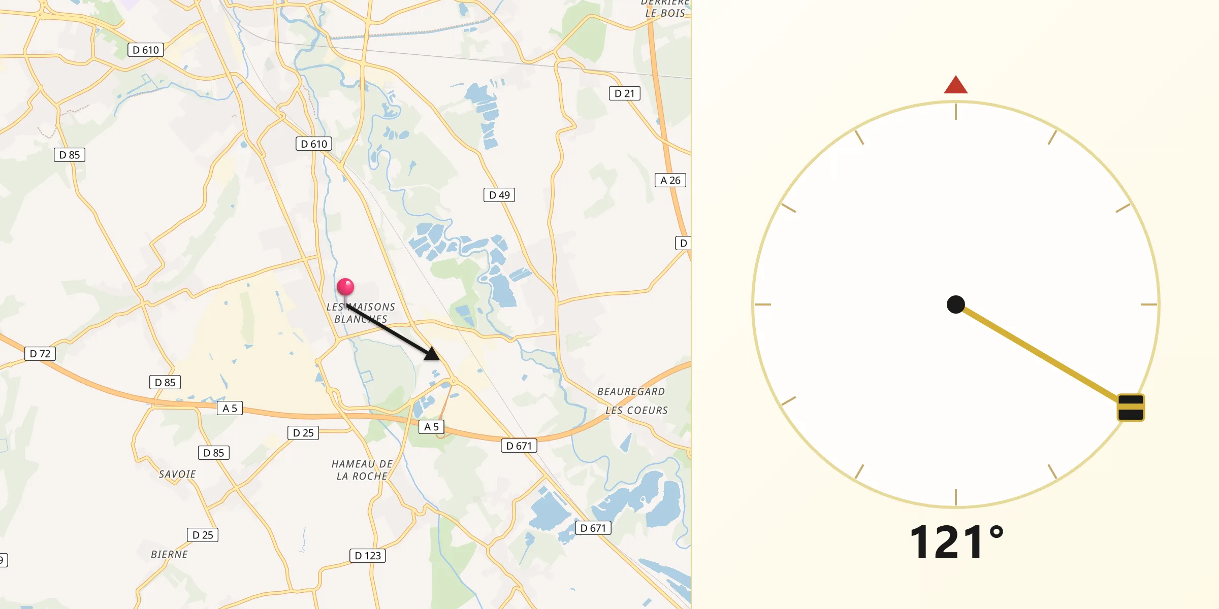 Direction vers la Qibla depuis Buchères