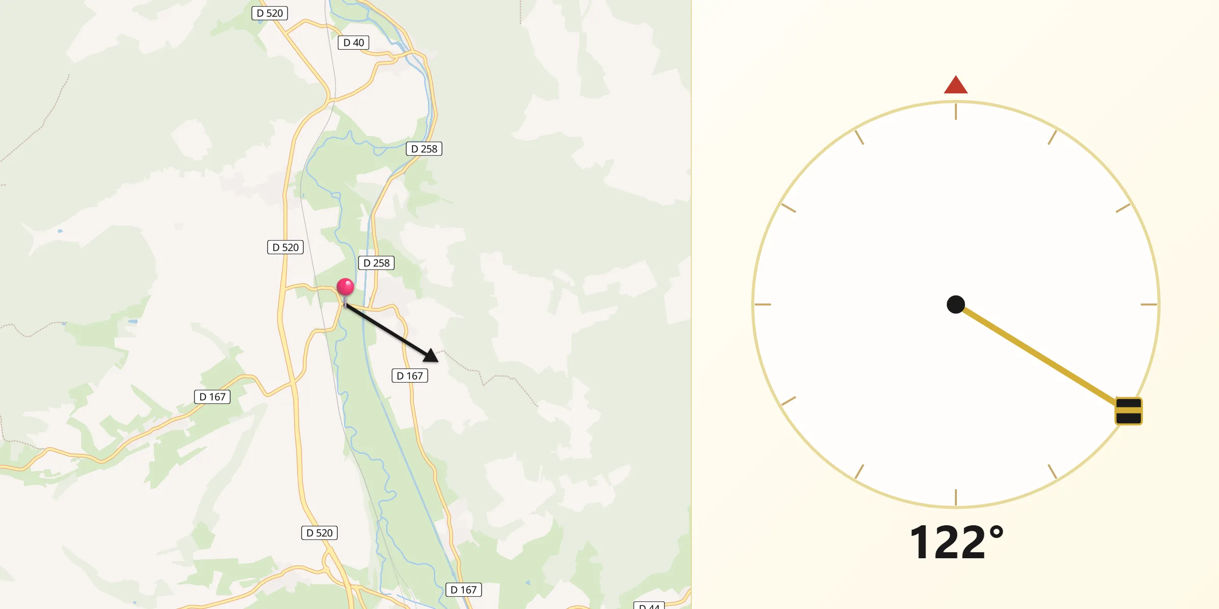 Direction vers la Qibla depuis Viéville