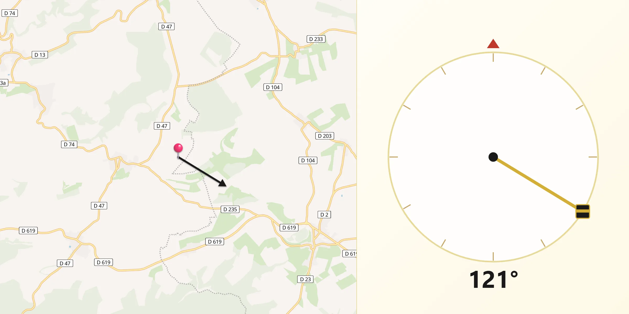 Direction vers la Qibla depuis Colombey-les-Deux-Églises