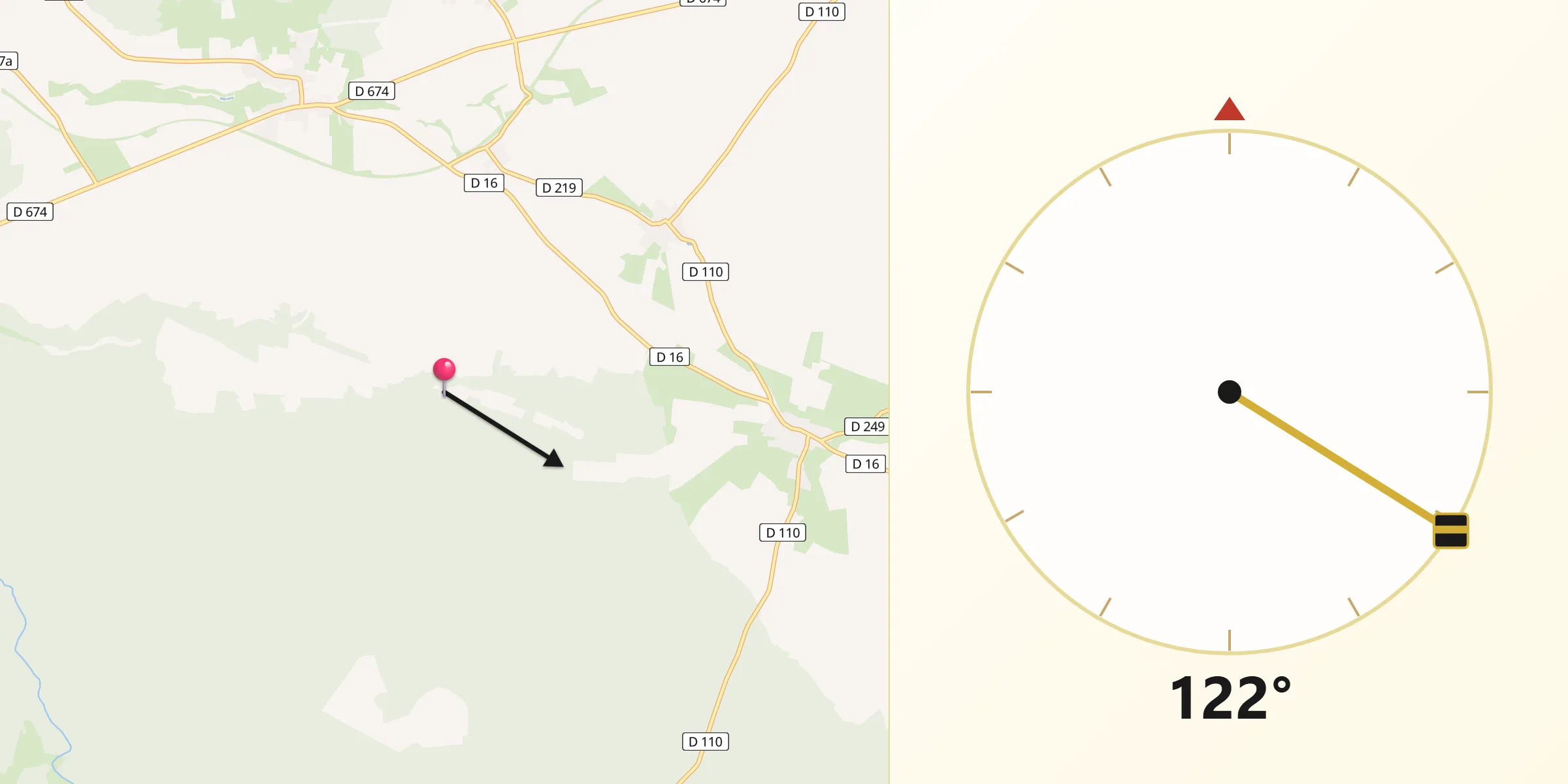 Direction vers la Qibla depuis Semilly