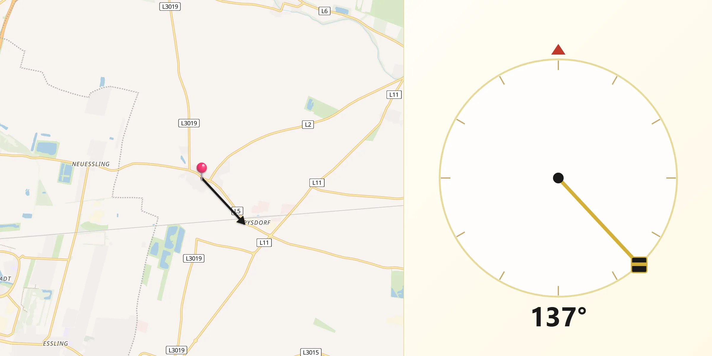 Qibla-Richtung von Raasdorf