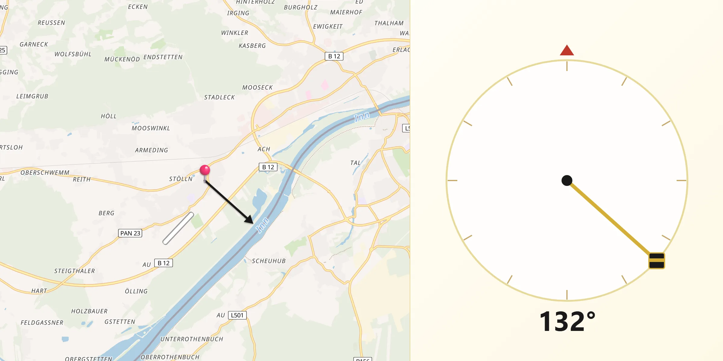 Qibla-Richtung von Kirchdorf am Inn