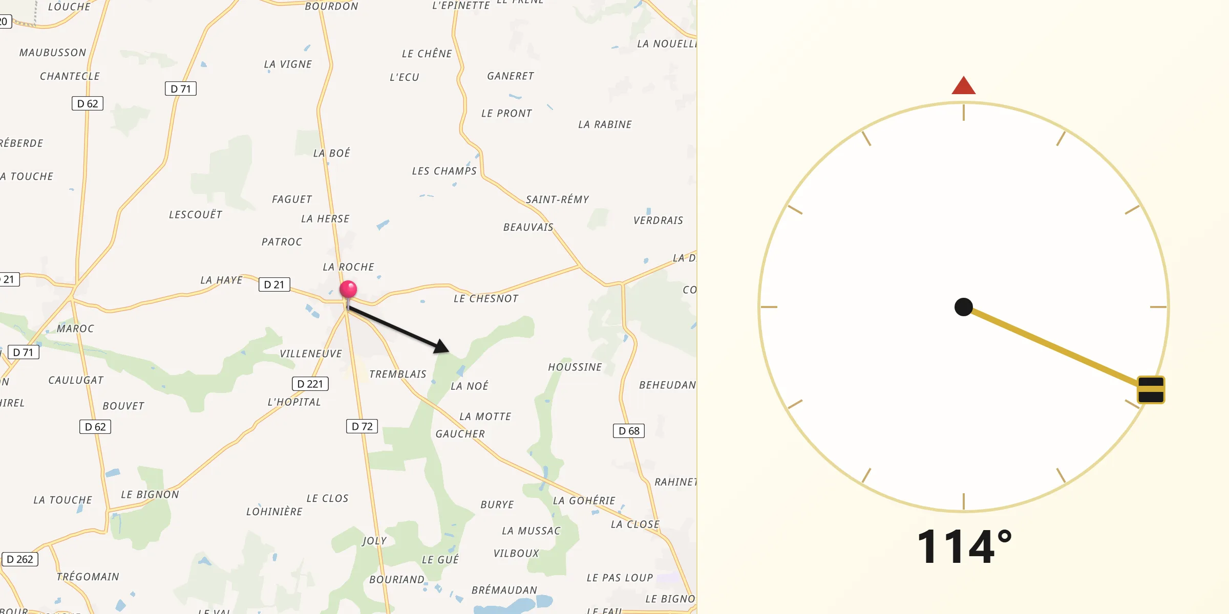Direction vers la Qibla depuis Irodouër