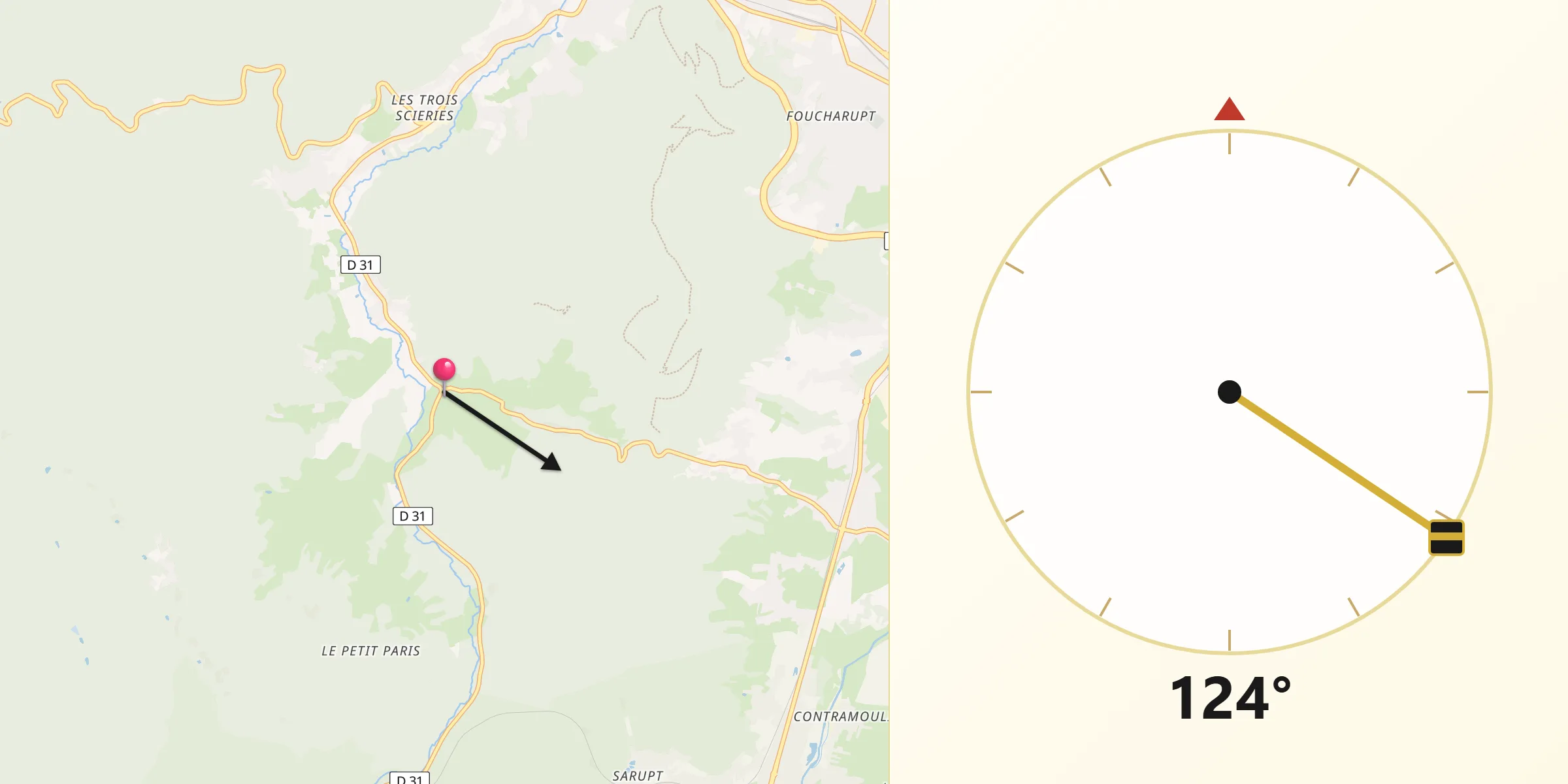 Direction vers la Qibla depuis Taintrux