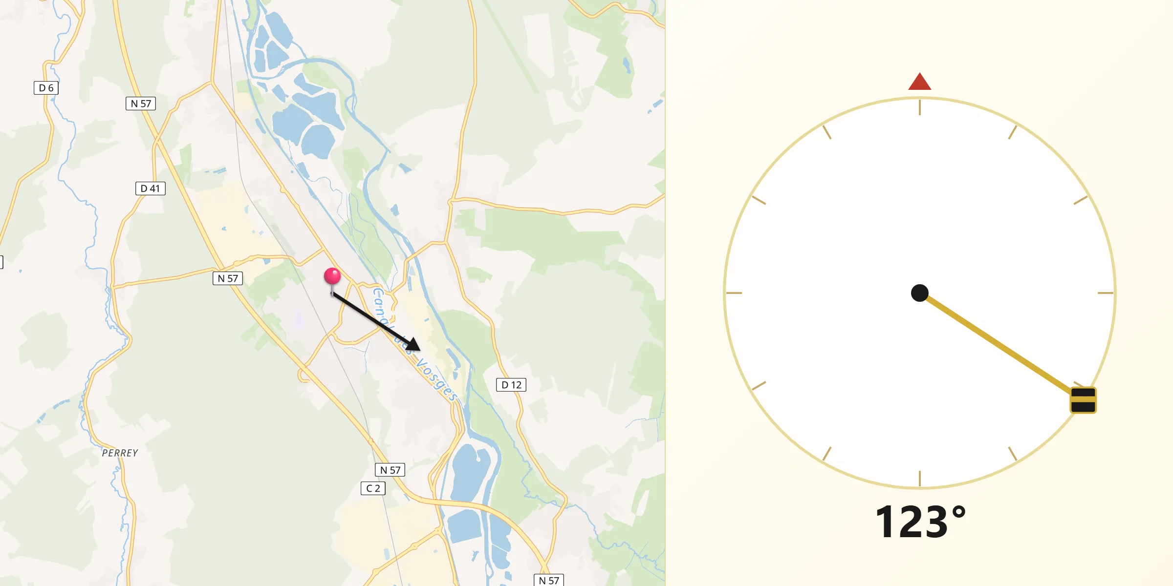 Direction vers la Qibla depuis Thaon-les-Vosges
