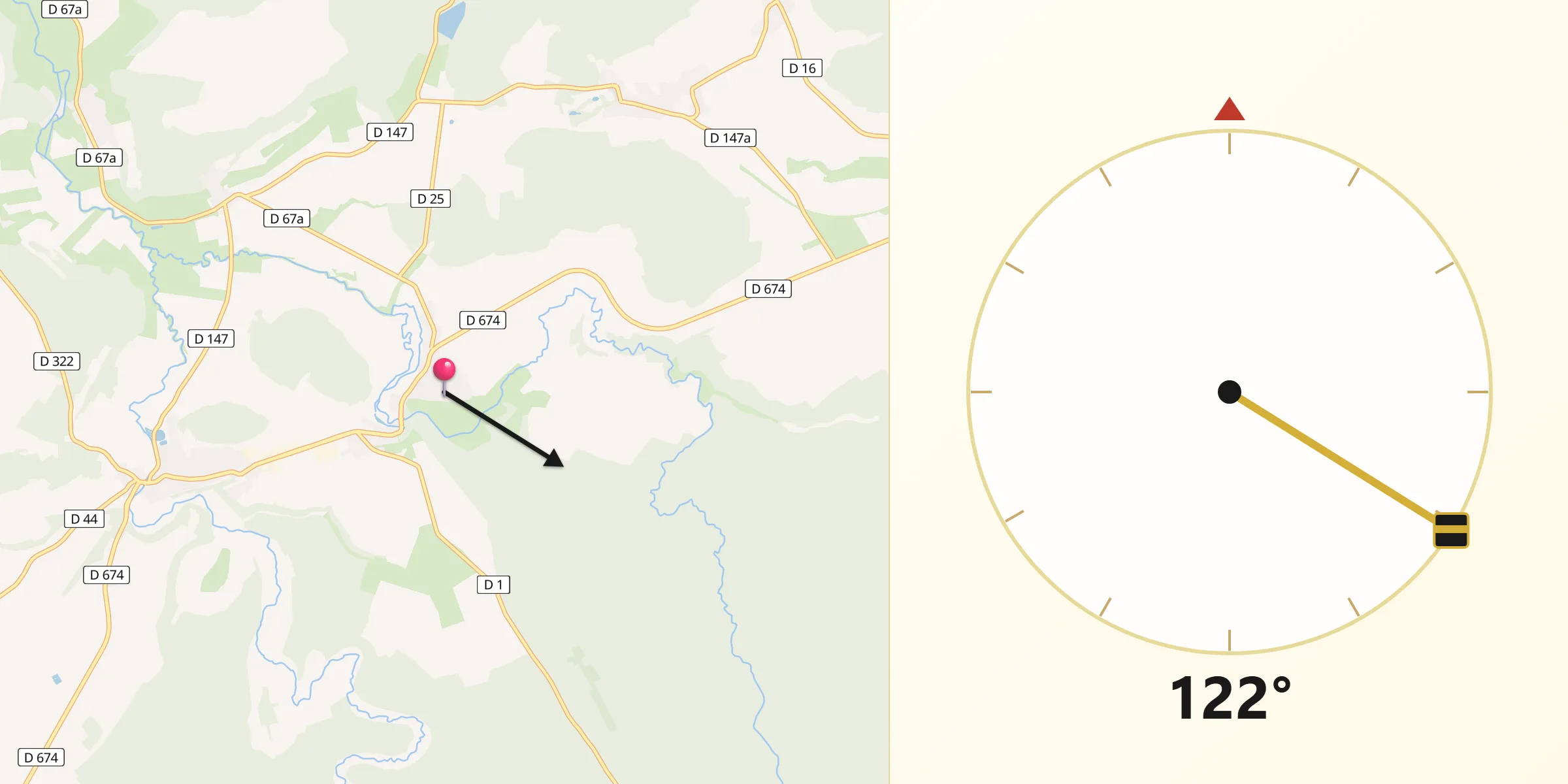 Direction vers la Qibla depuis Saint-Blin