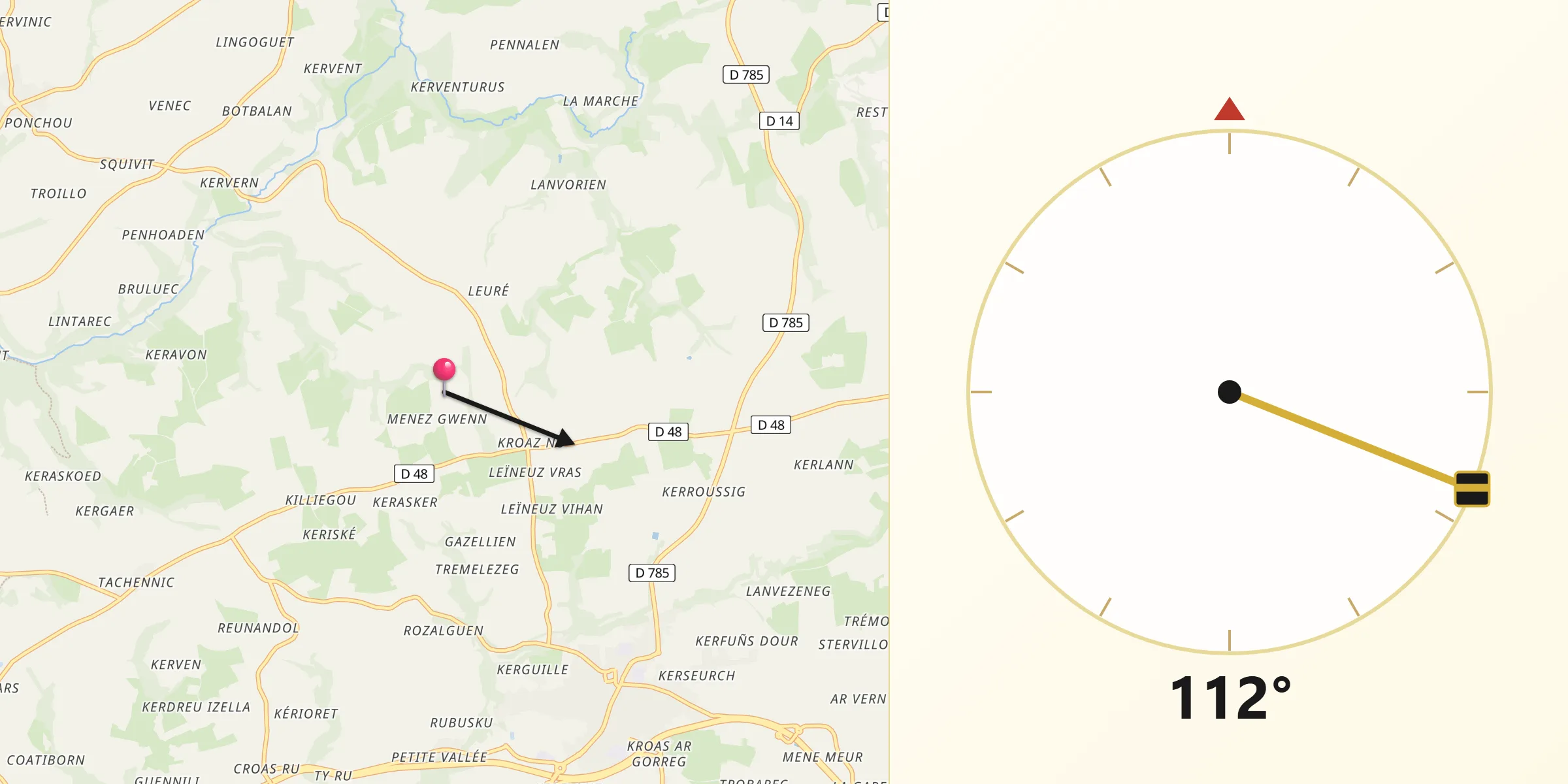 Direction vers la Qibla depuis Département du Finistère