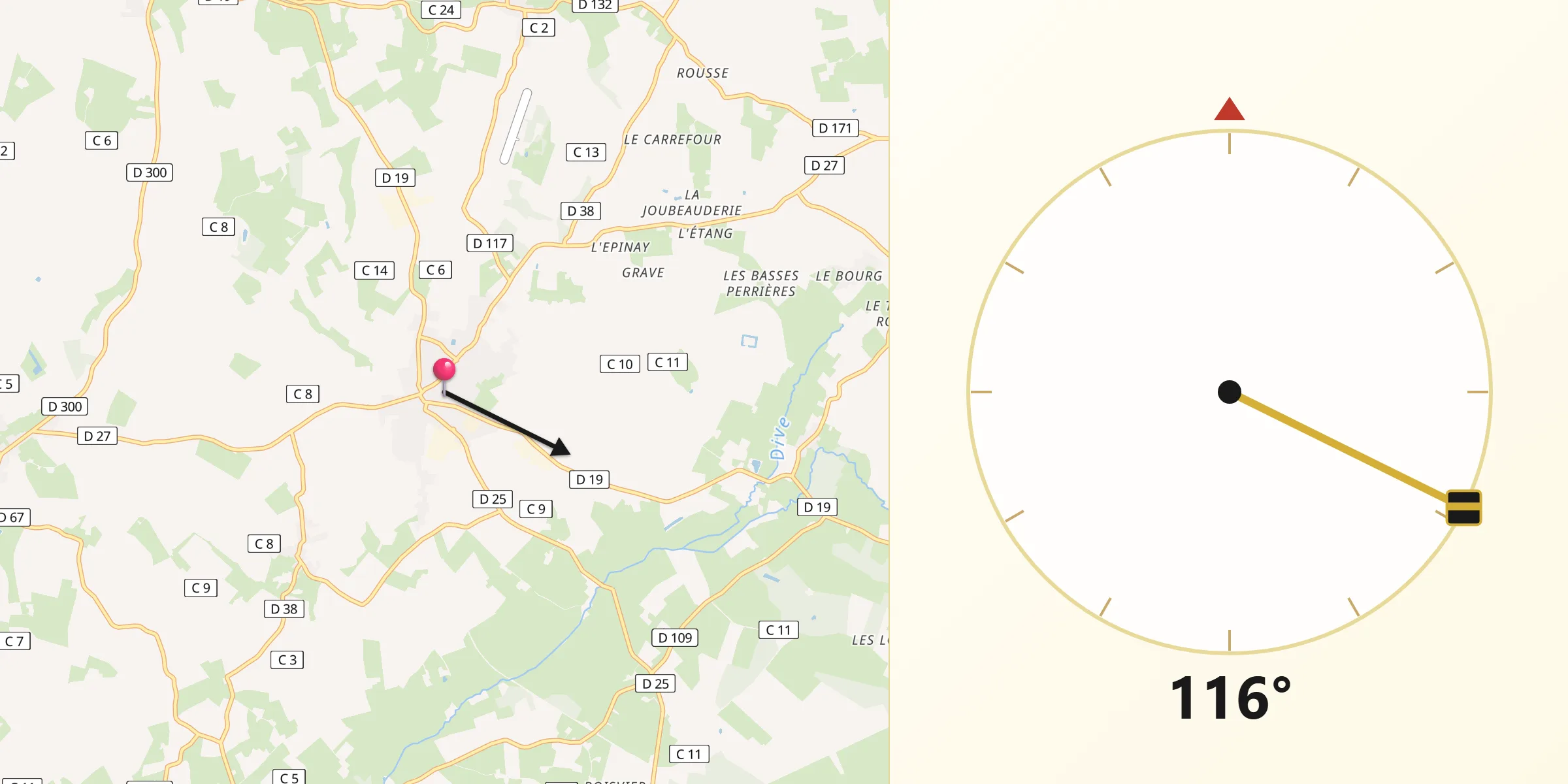 Direction vers la Qibla depuis Marolles-les-Braults
