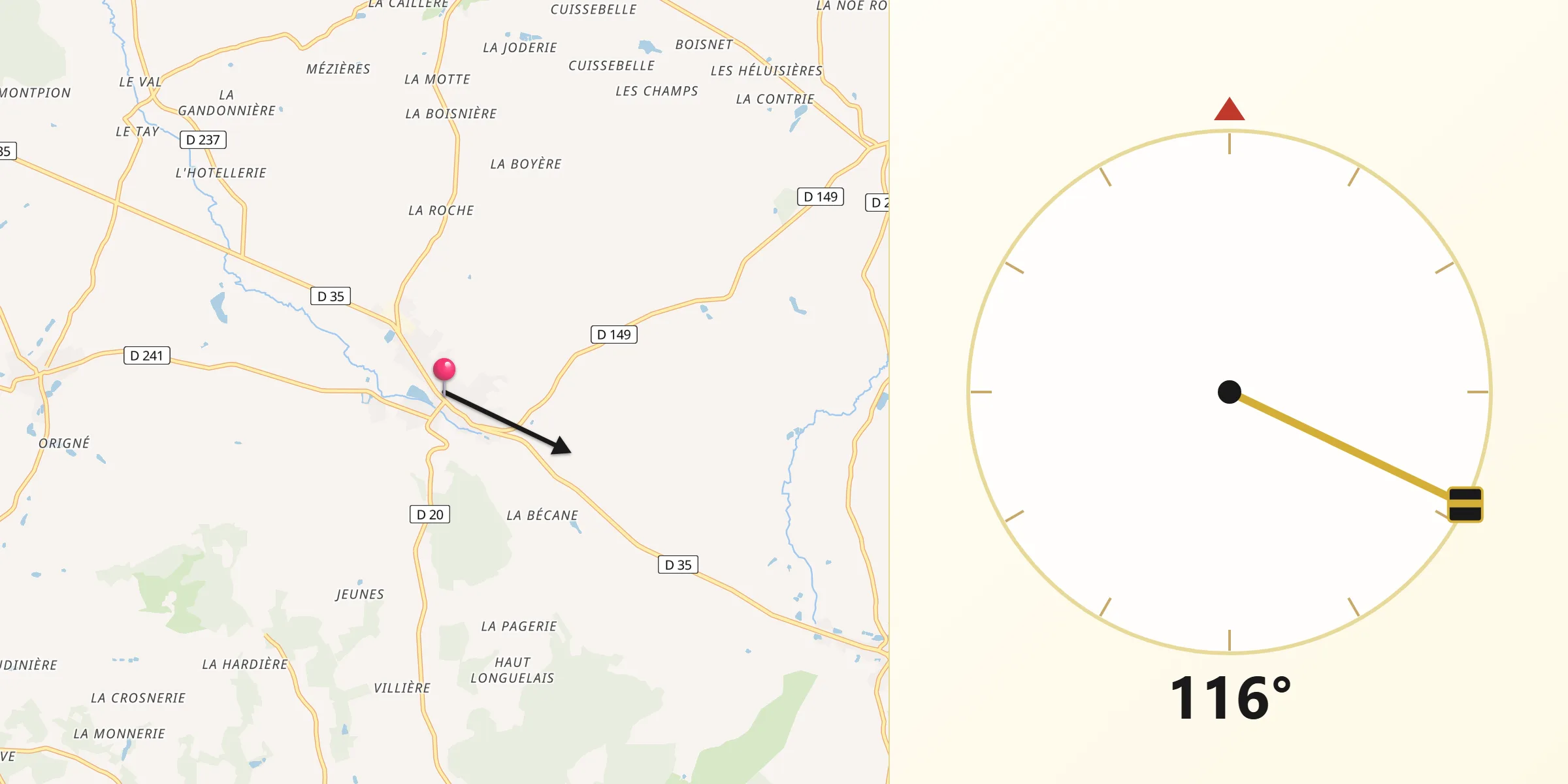 Direction vers la Qibla depuis Bais