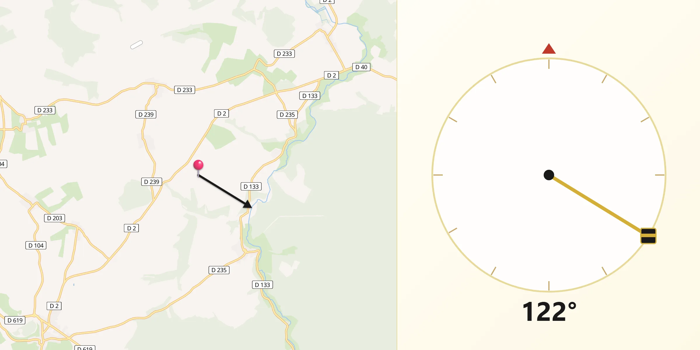 Direction vers la Qibla depuis Curmont