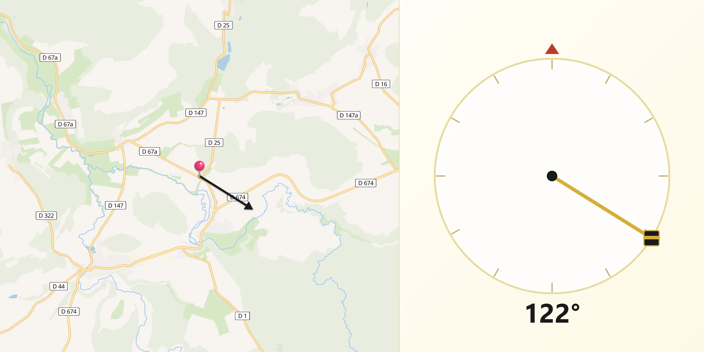 Direction vers la Qibla depuis Manois