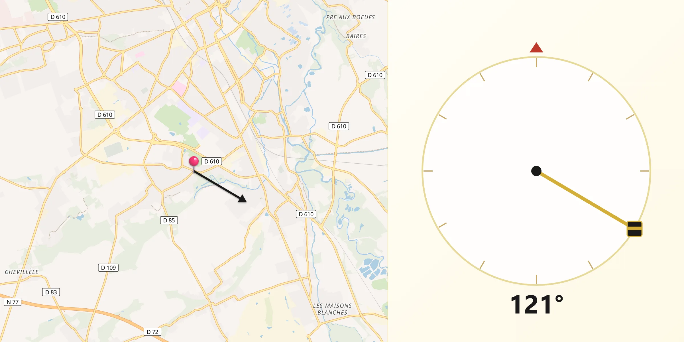 Direction vers la Qibla depuis Rosières-près-Troyes