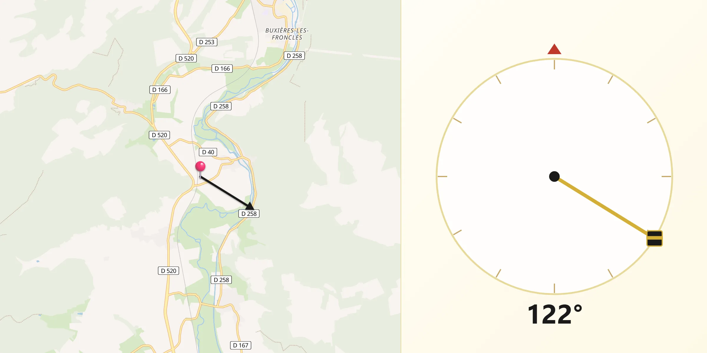 Direction vers la Qibla depuis Vouécourt