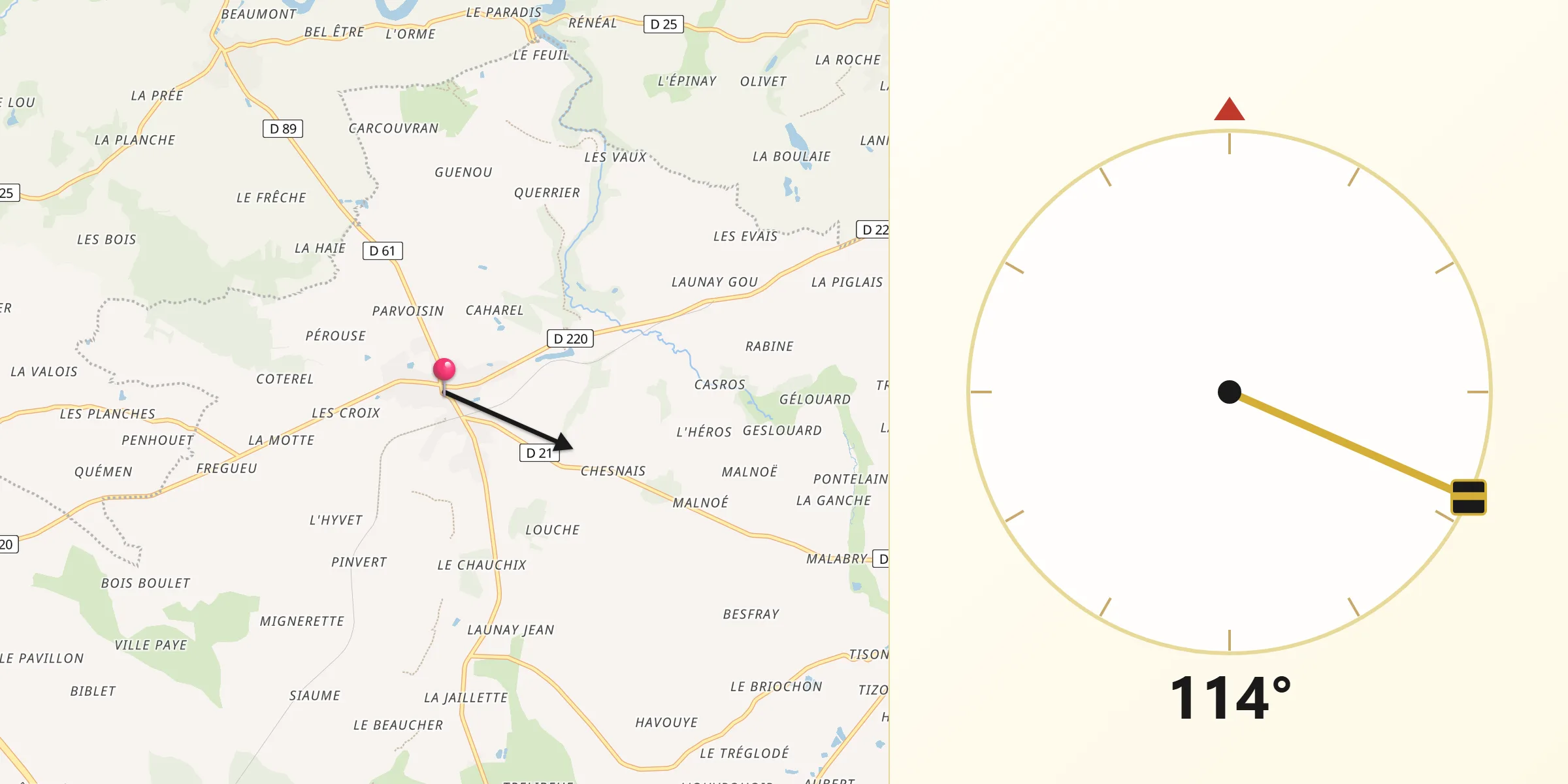 Direction vers la Qibla depuis Médréac