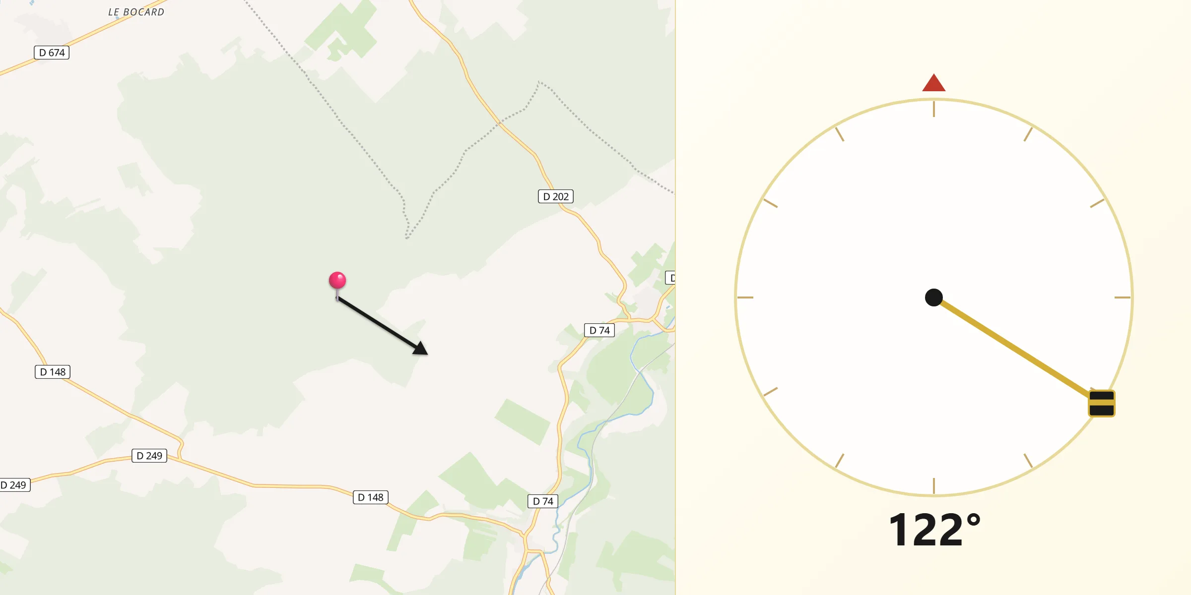 Direction vers la Qibla depuis Harréville-les-Chanteurs