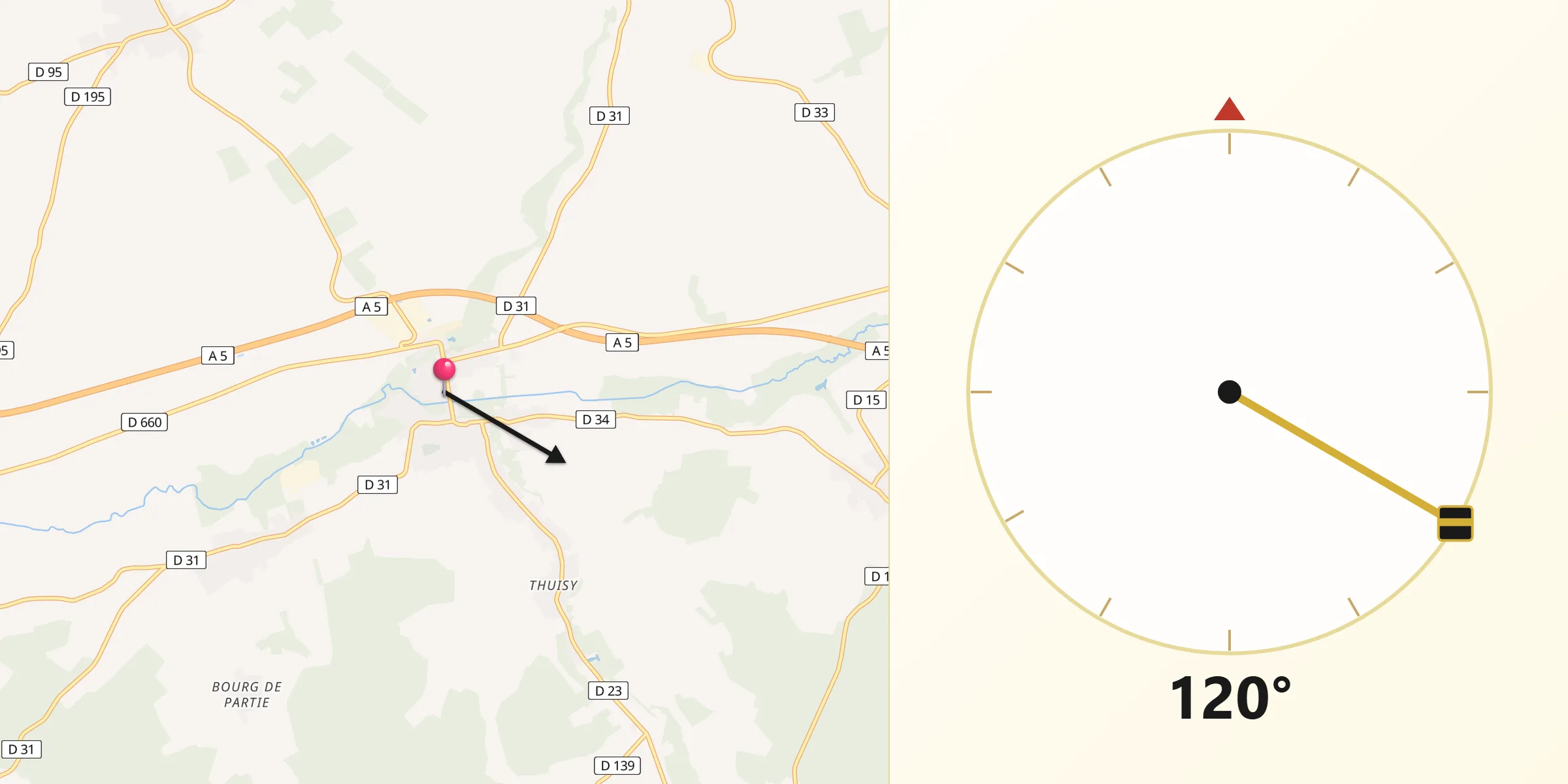 Direction vers la Qibla depuis Estissac