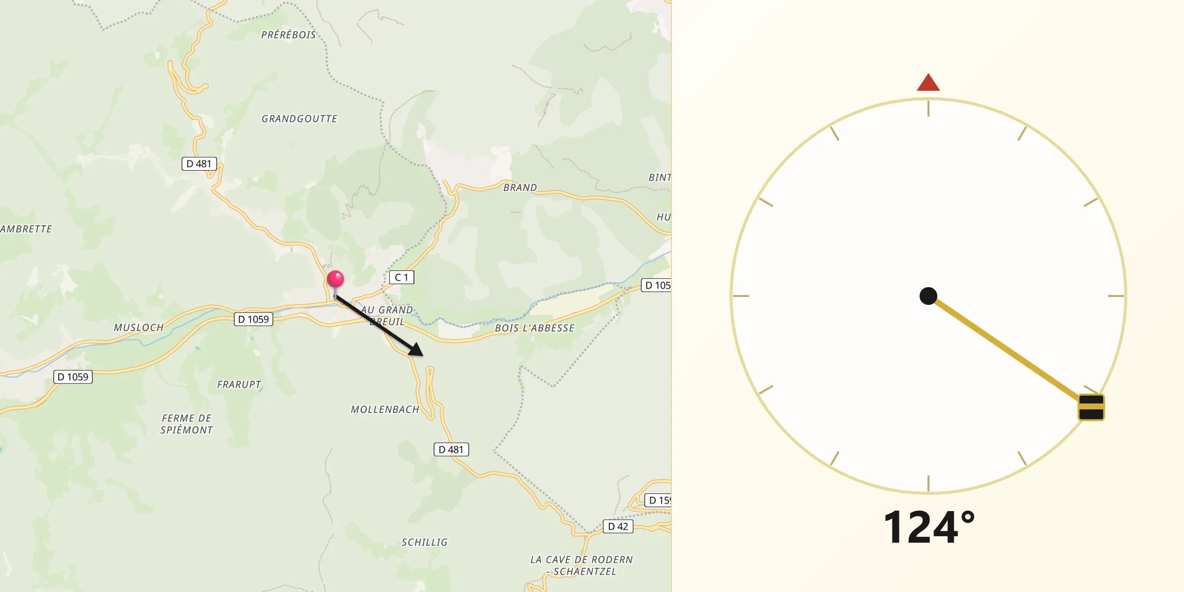 Direction vers la Qibla depuis Lièpvre