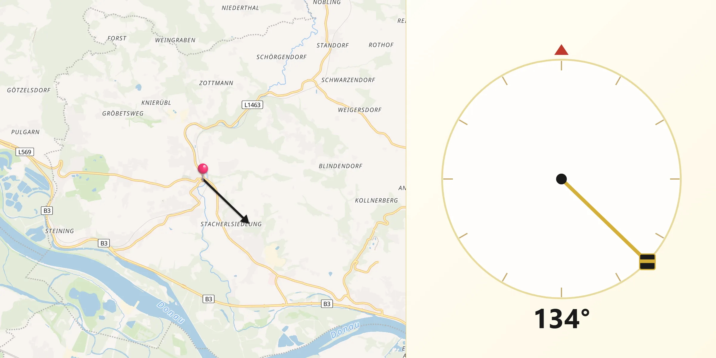 Qibla-Richtung von Sankt Georgen an der Gusen
