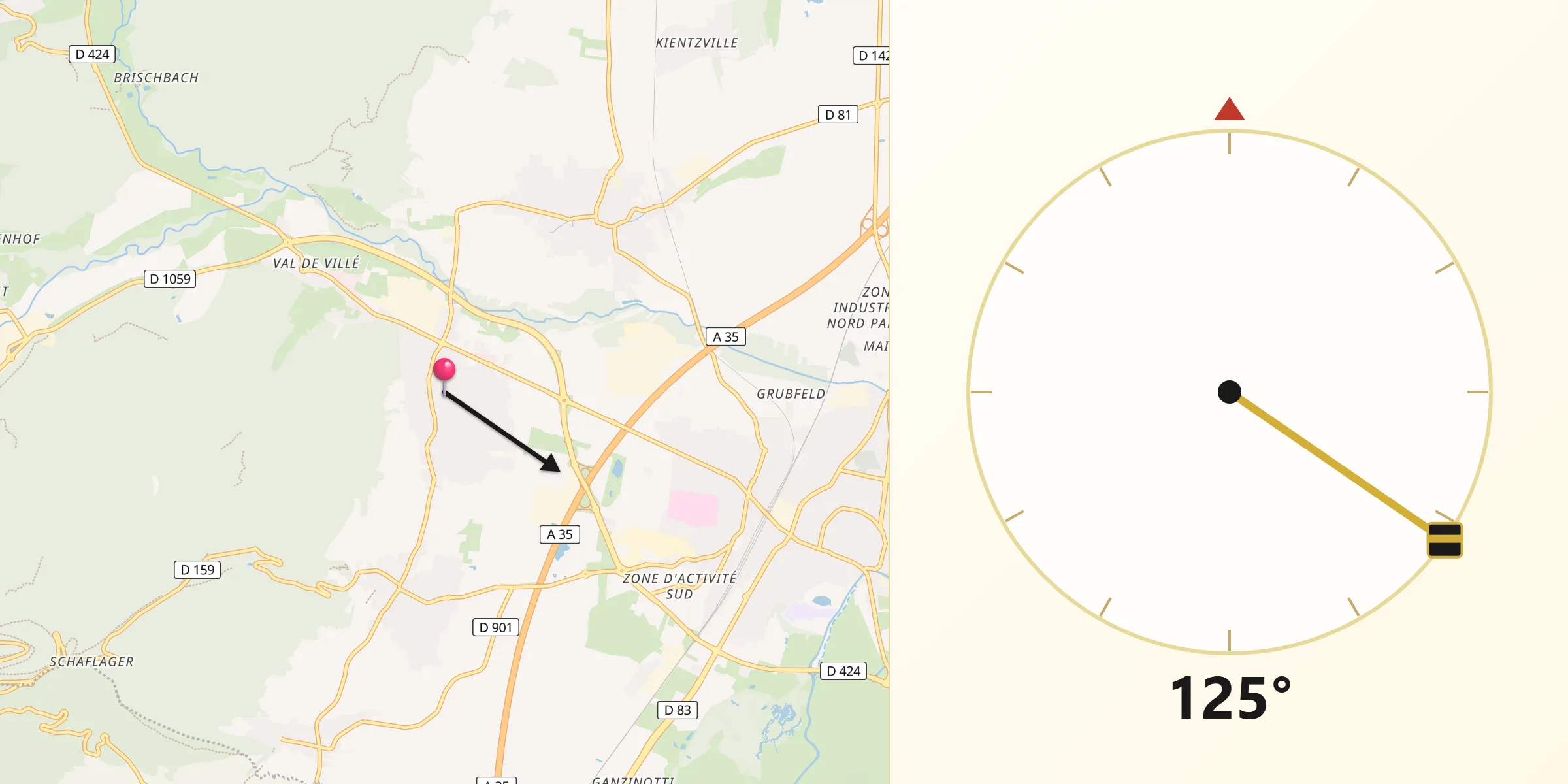 Direction vers la Qibla depuis Châtenois