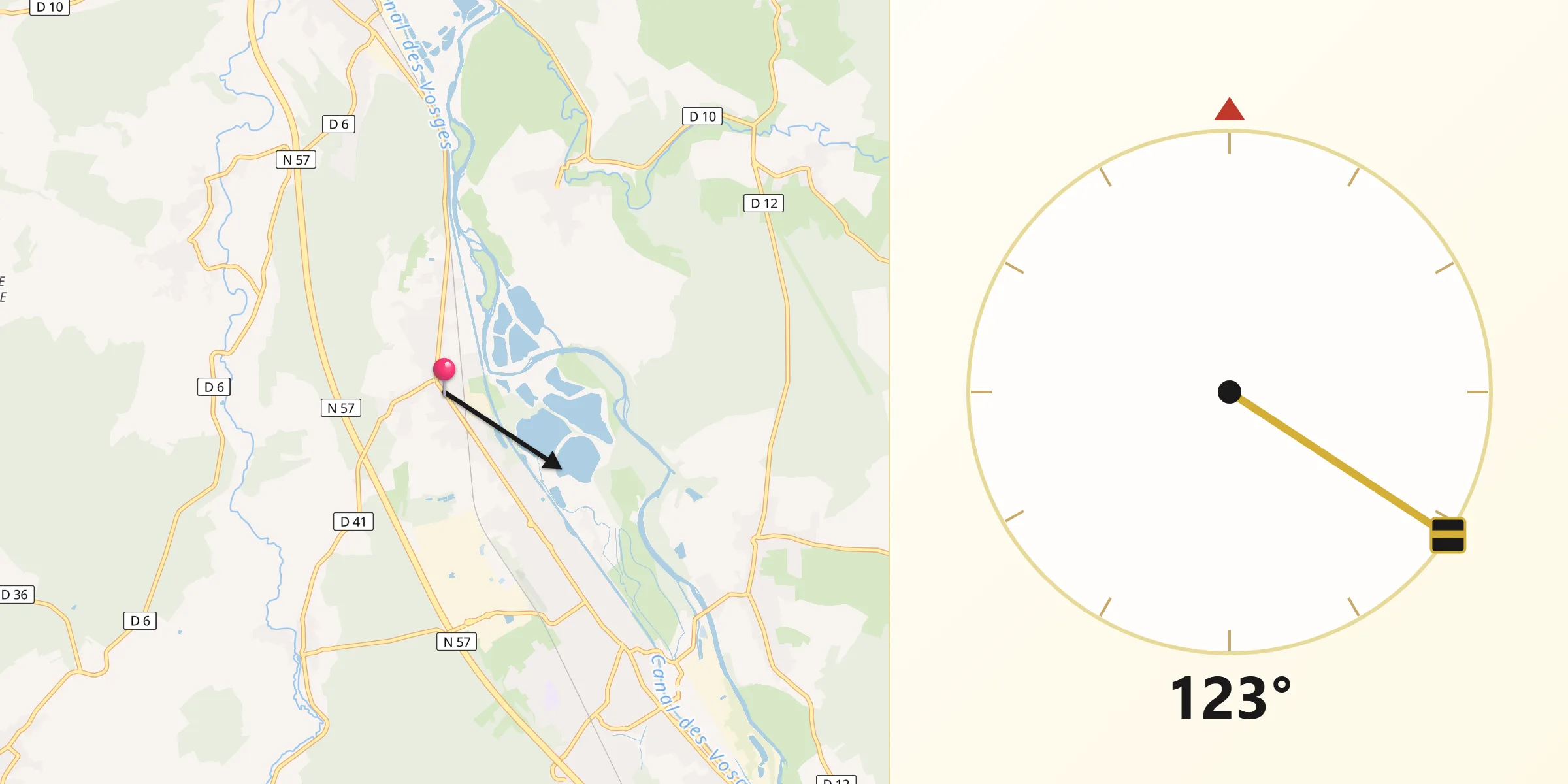 Direction vers la Qibla depuis Igney