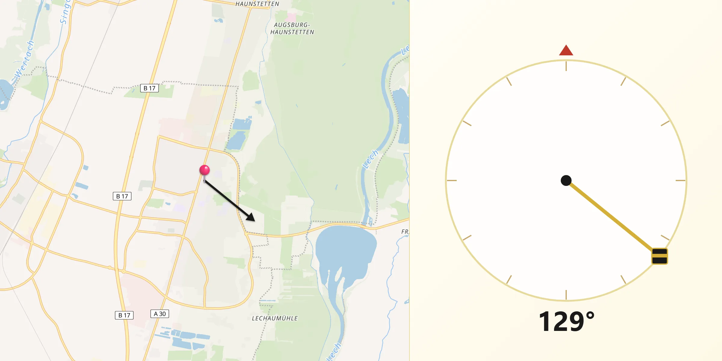 Qibla-Richtung von Königsbrunn