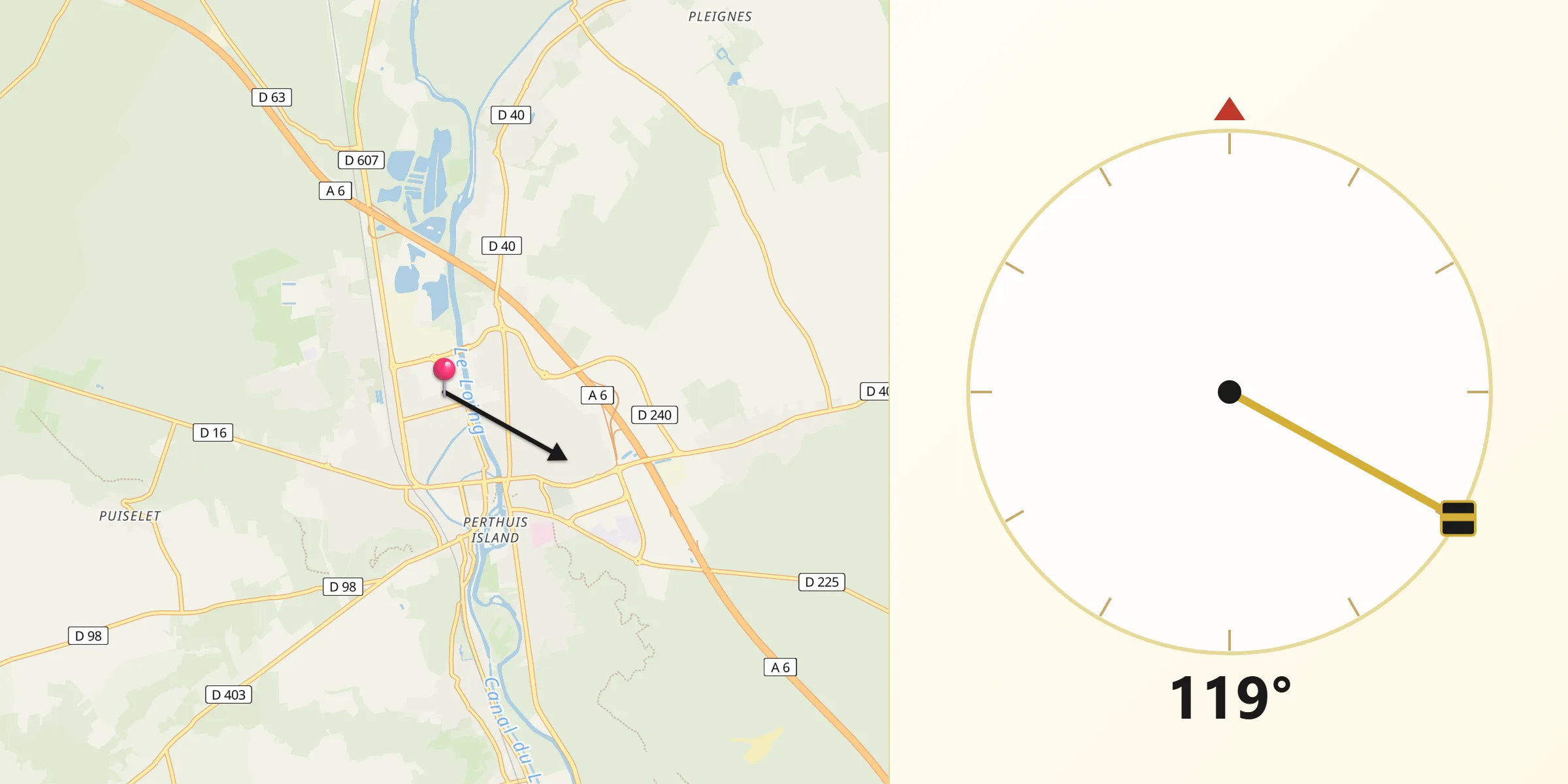 Direction vers la Qibla depuis Nemours