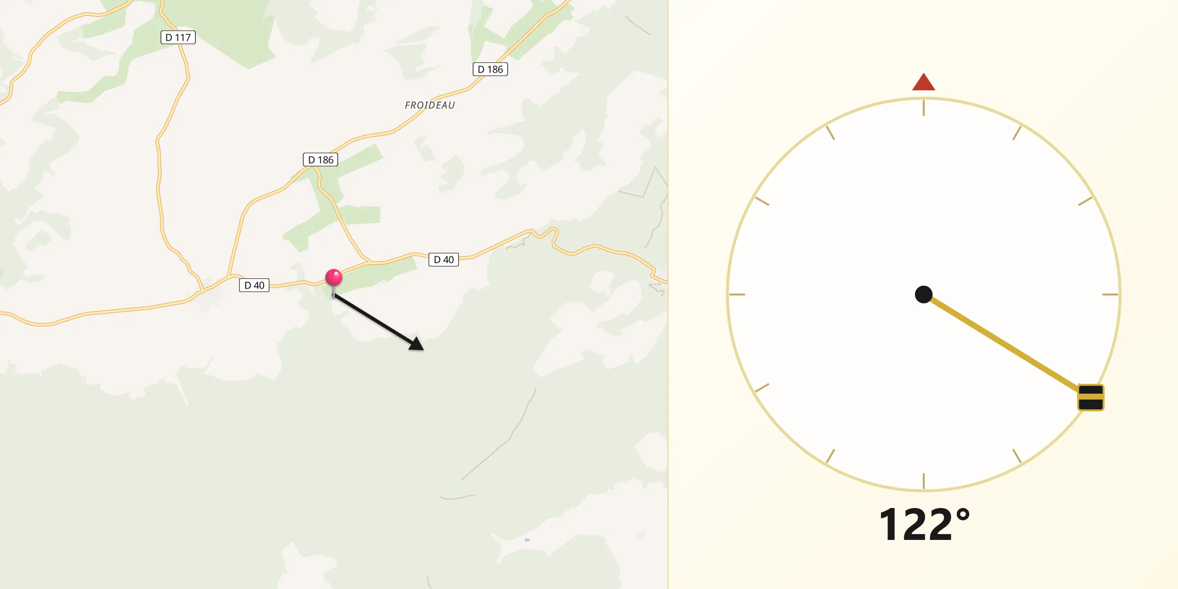 Direction vers la Qibla depuis La Genevroye