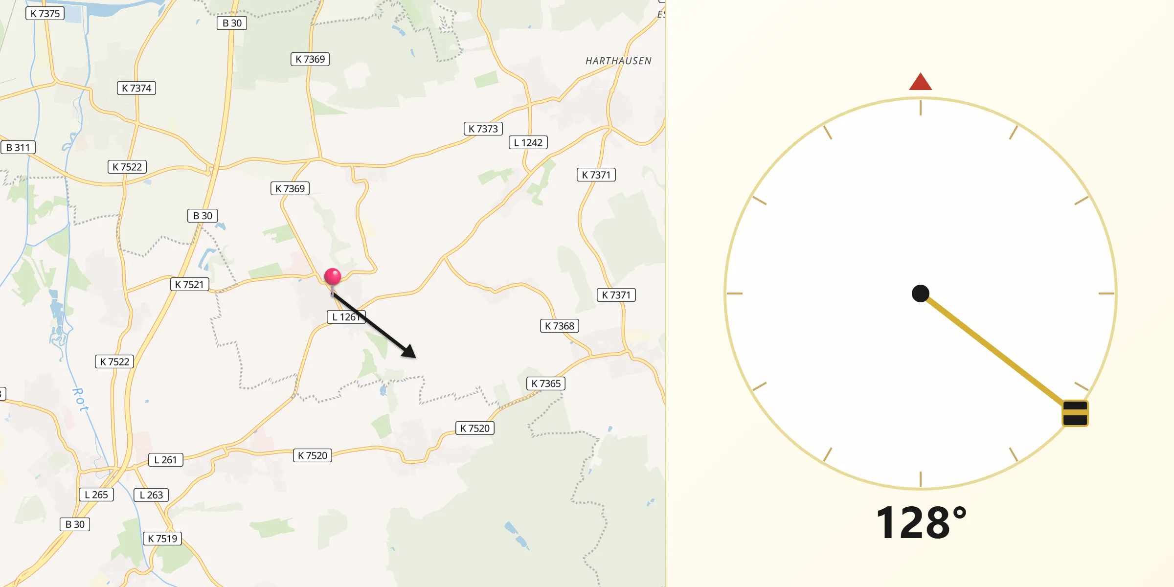 Qibla-Richtung von Hüttisheim