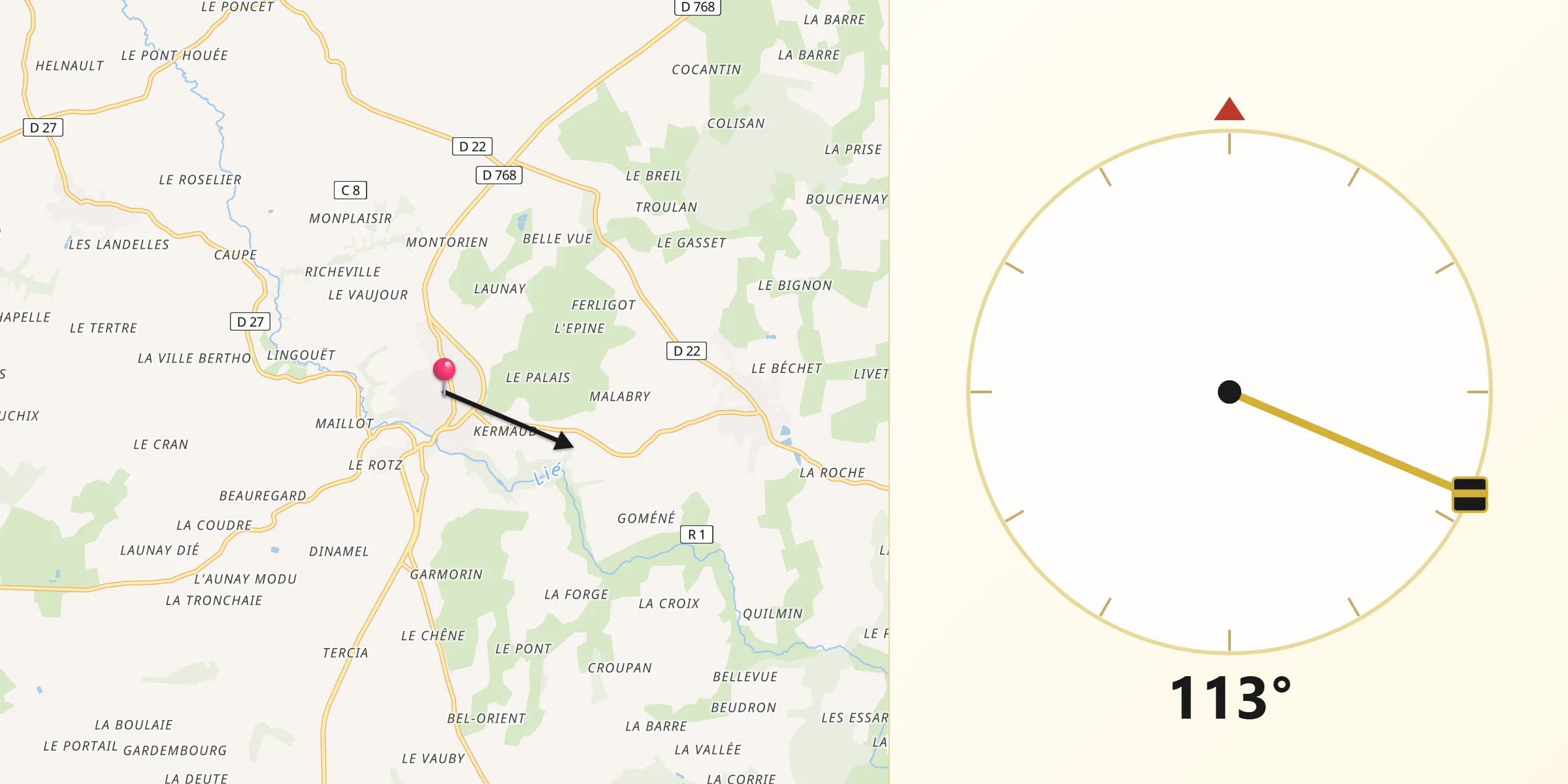 Direction vers la Qibla depuis Plouguenast
