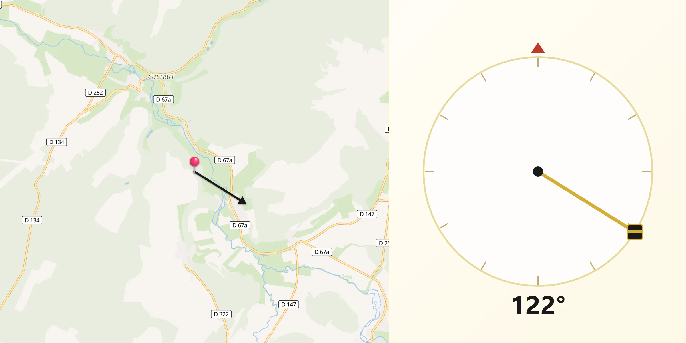 Direction vers la Qibla depuis Montot-sur-Rognon