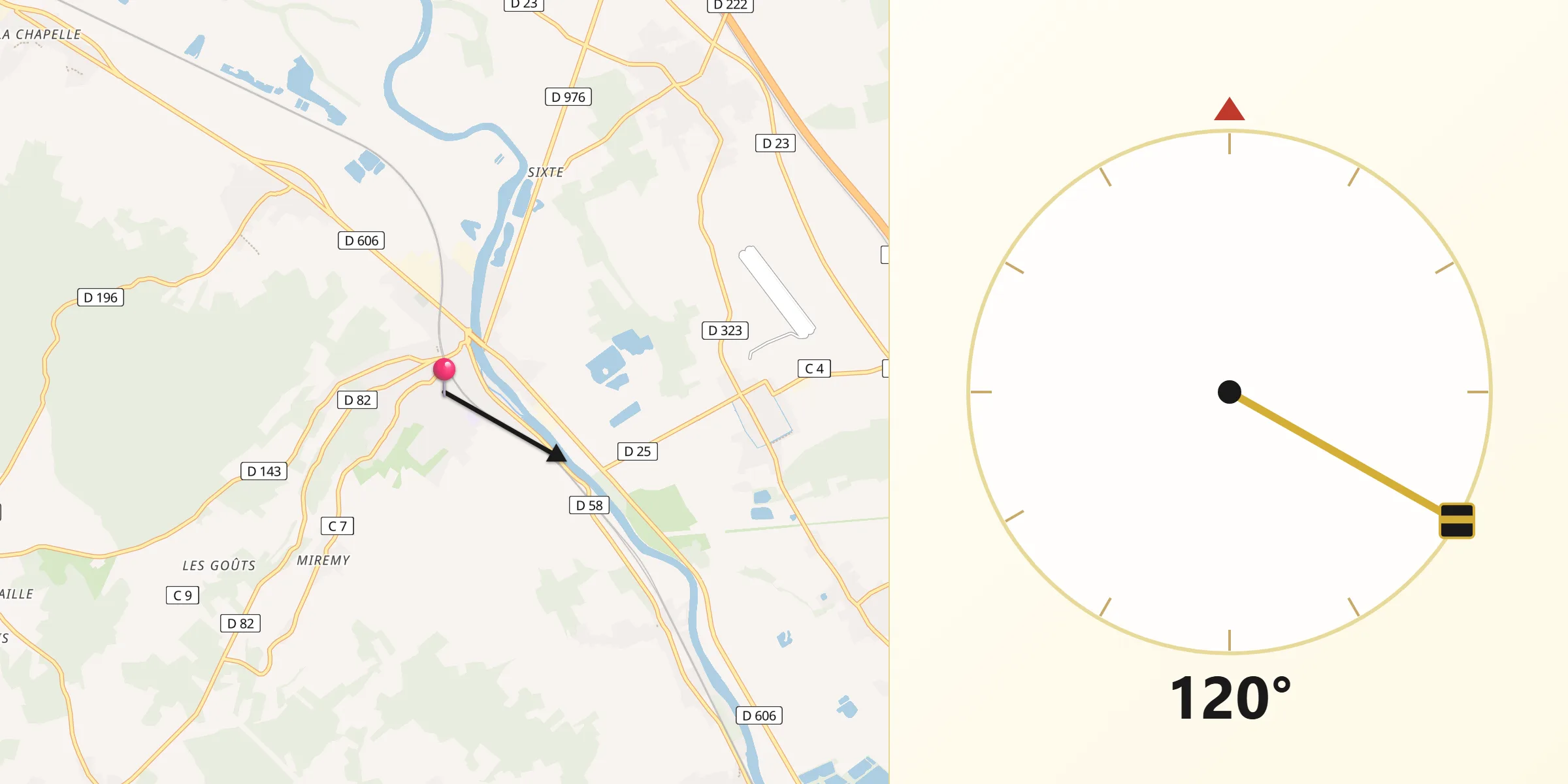 Direction vers la Qibla depuis Pont-sur-Yonne