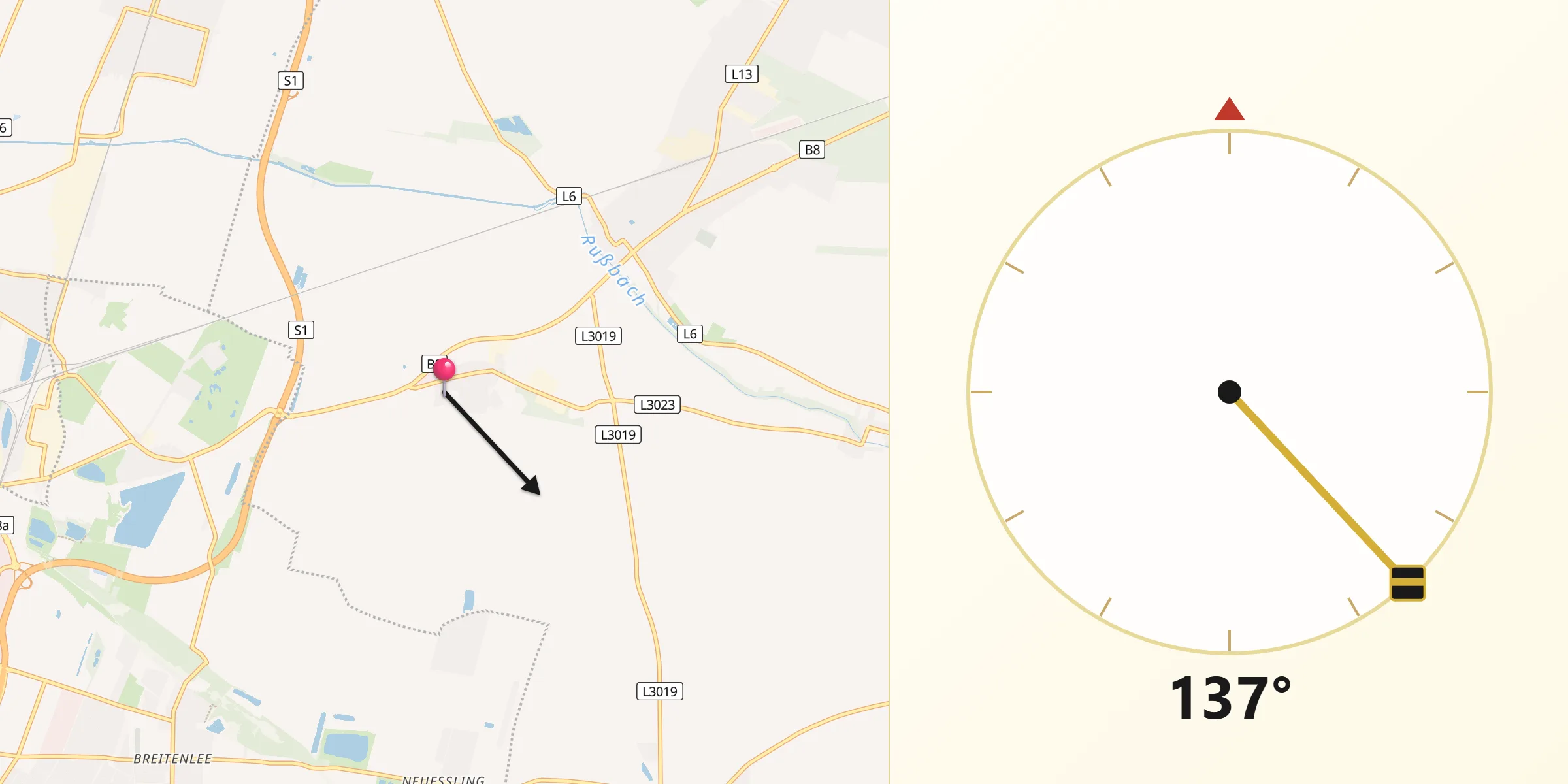 Qibla-Richtung von Aderklaa