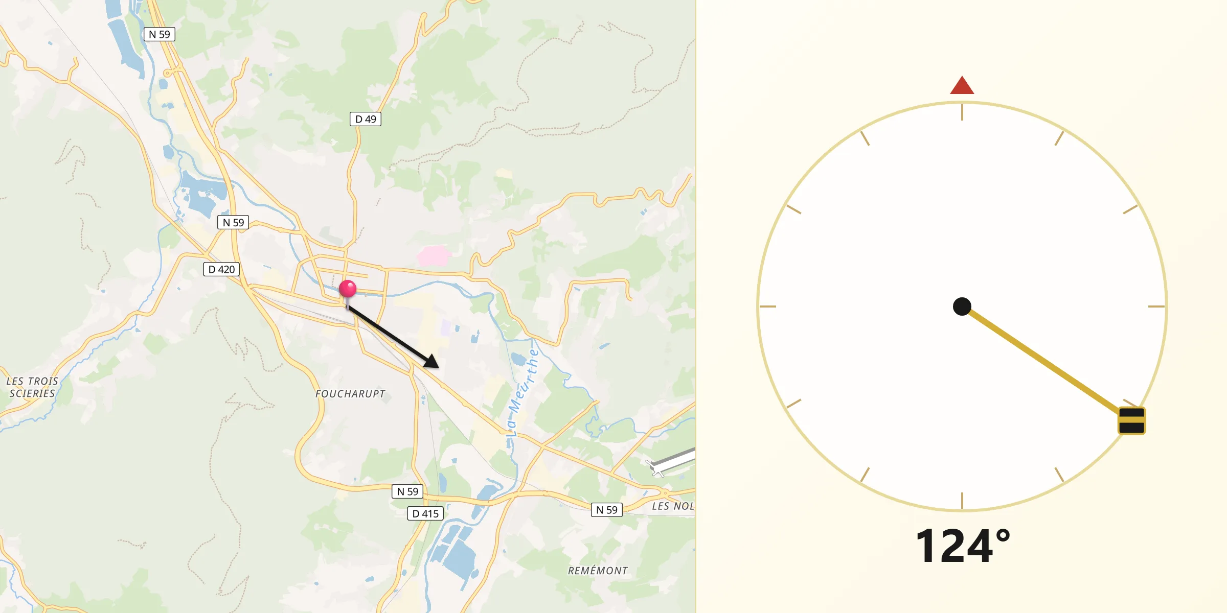 Direction vers la Qibla depuis Saint-Dié-des-Vosges