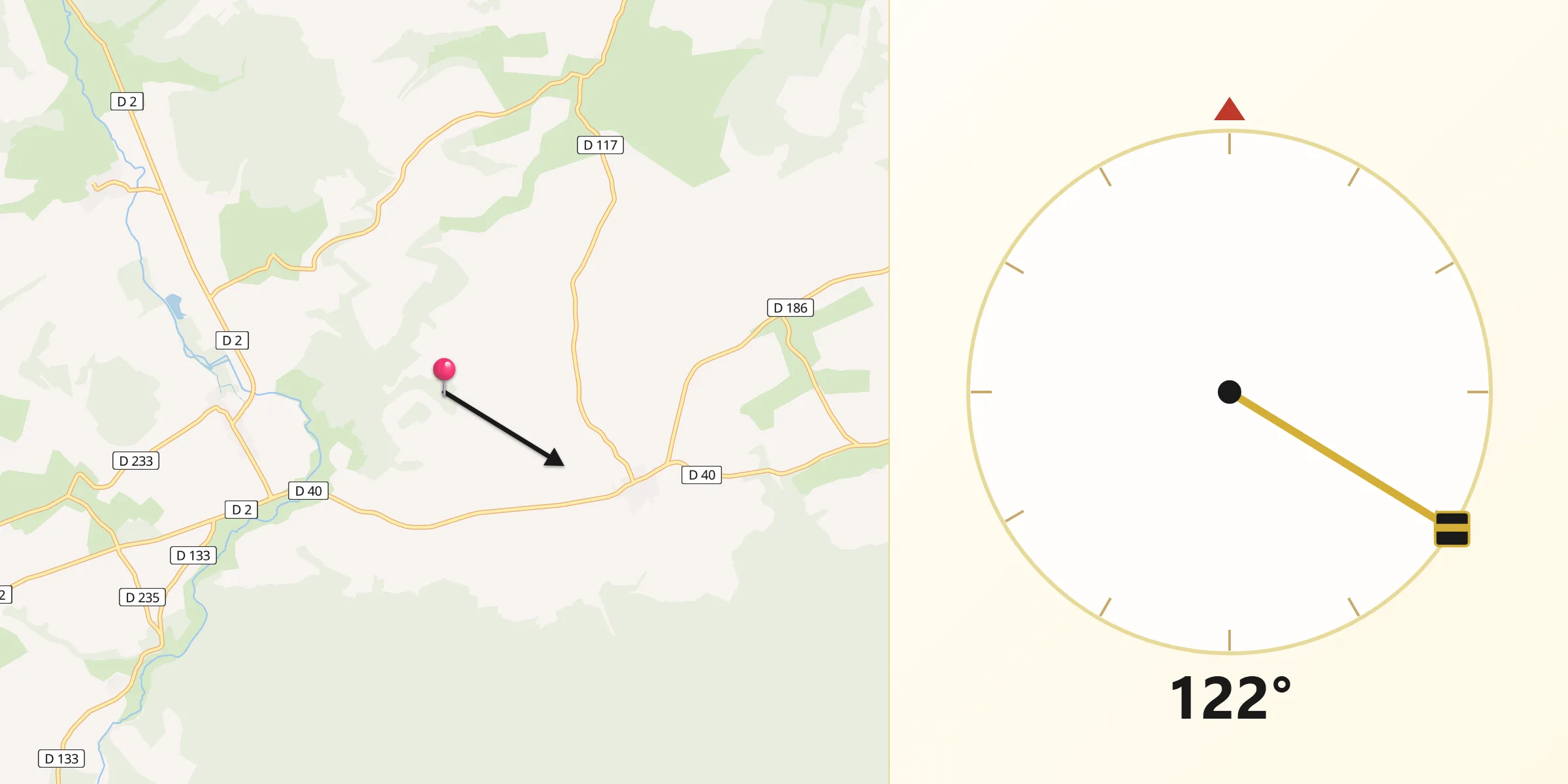 Direction vers la Qibla depuis Mirbel