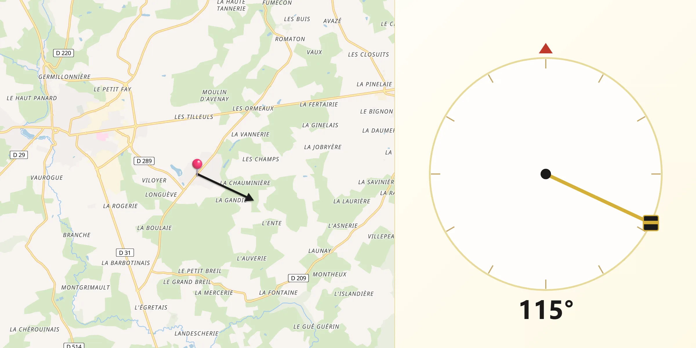 Direction vers la Qibla depuis Montenay