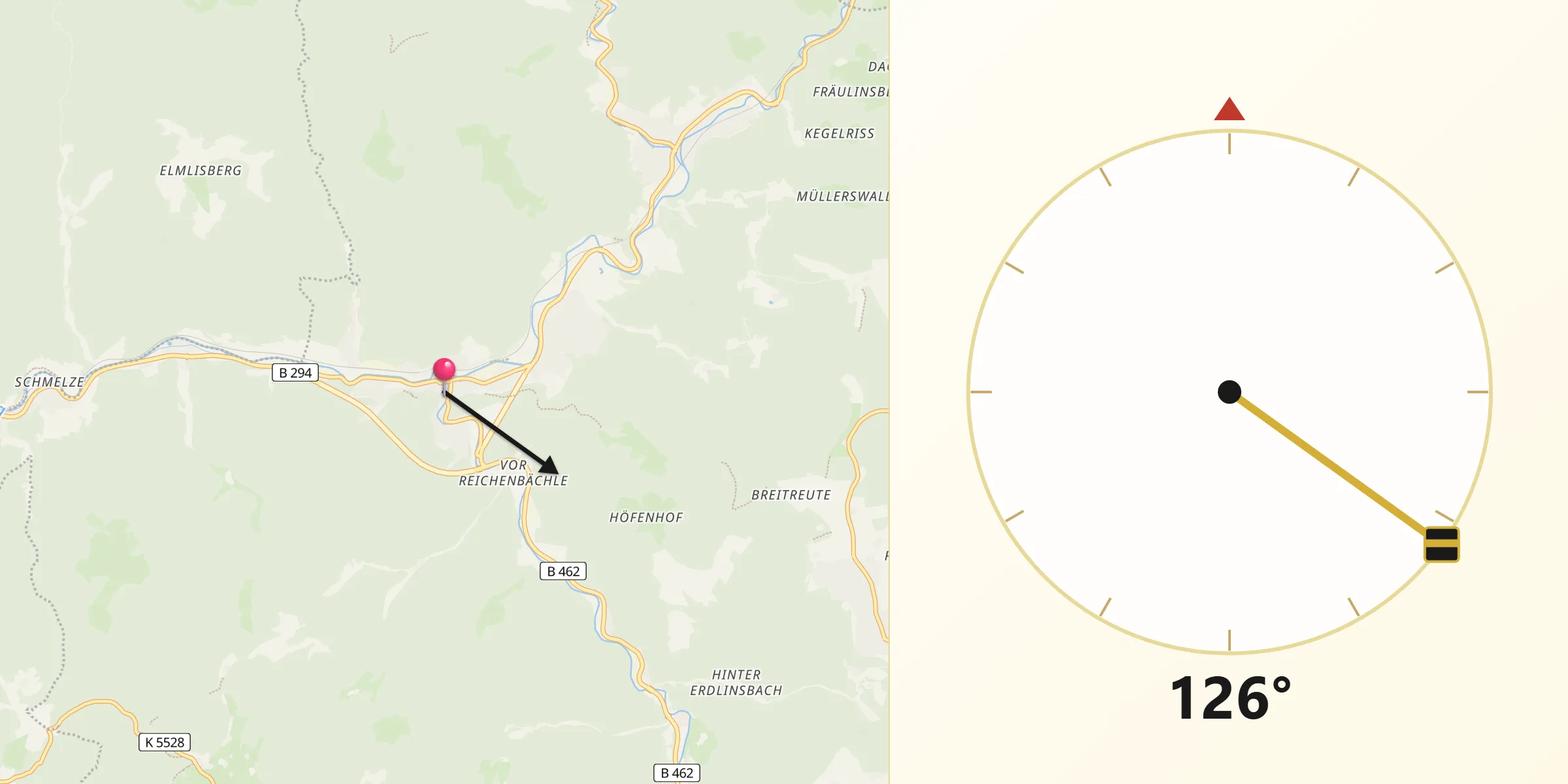 Qibla-Richtung von Schiltach