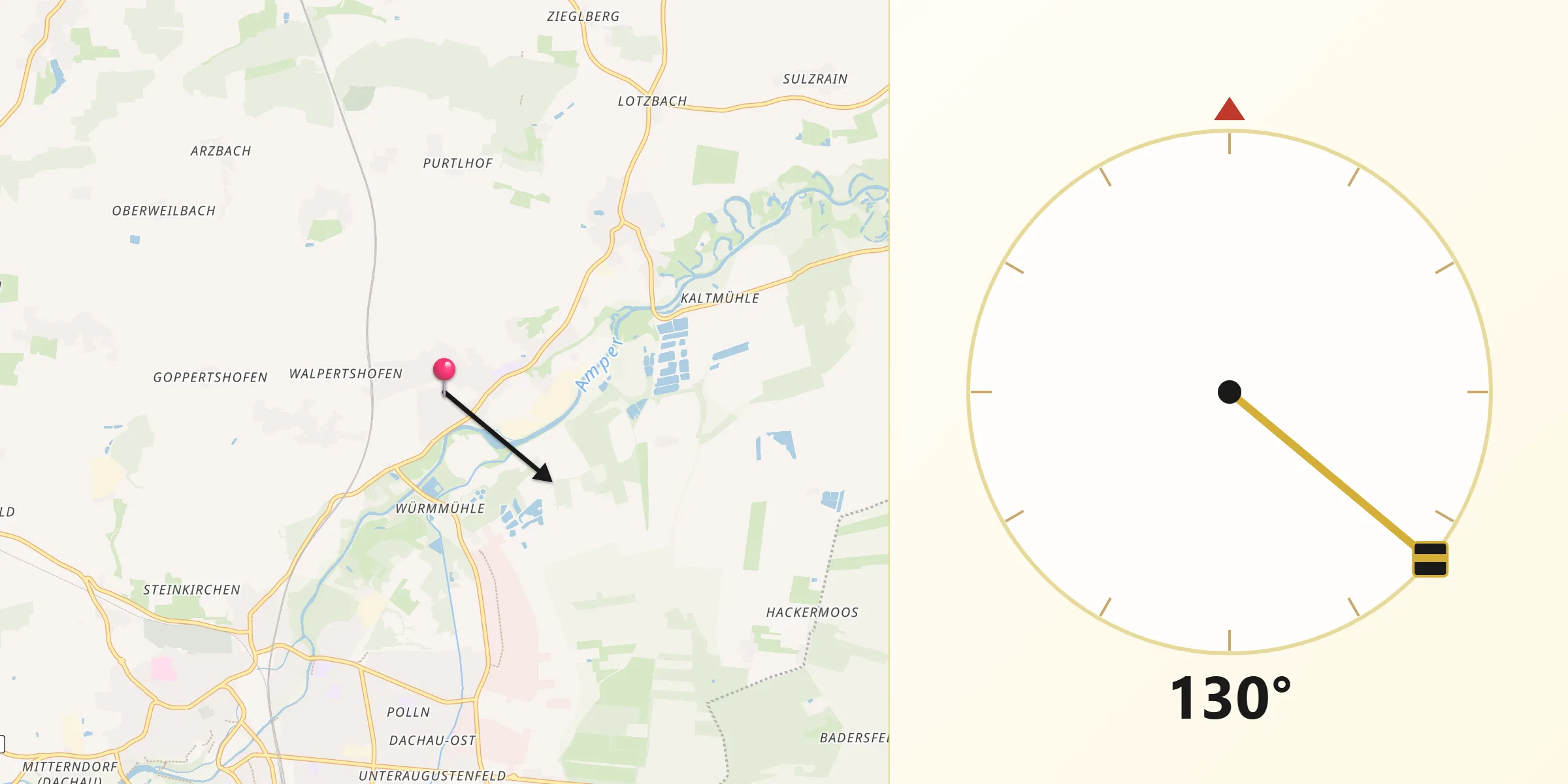 Qibla-Richtung von Hebertshausen