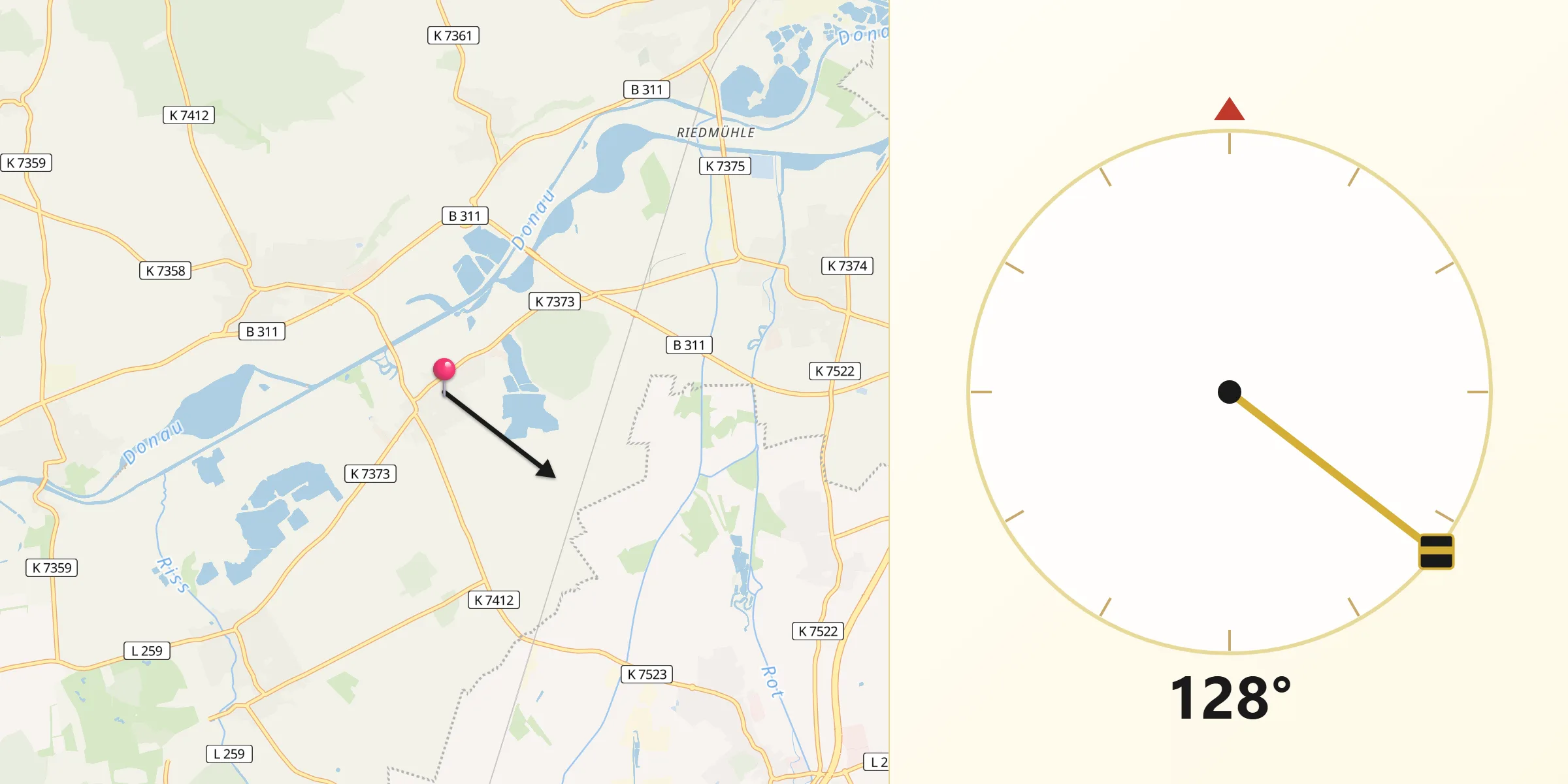 Qibla-Richtung von Ersingen
