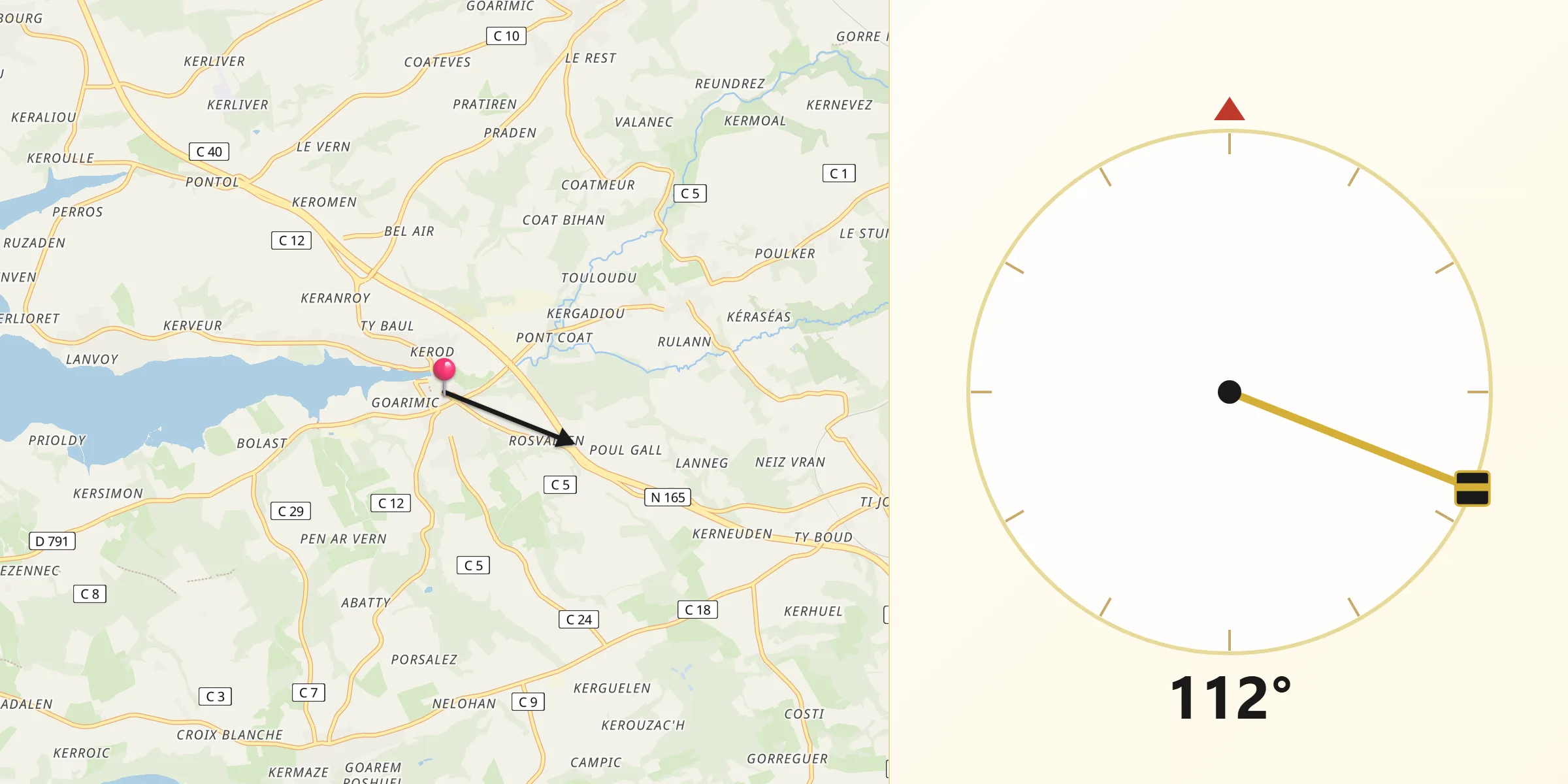 Direction vers la Qibla depuis Le Faou
